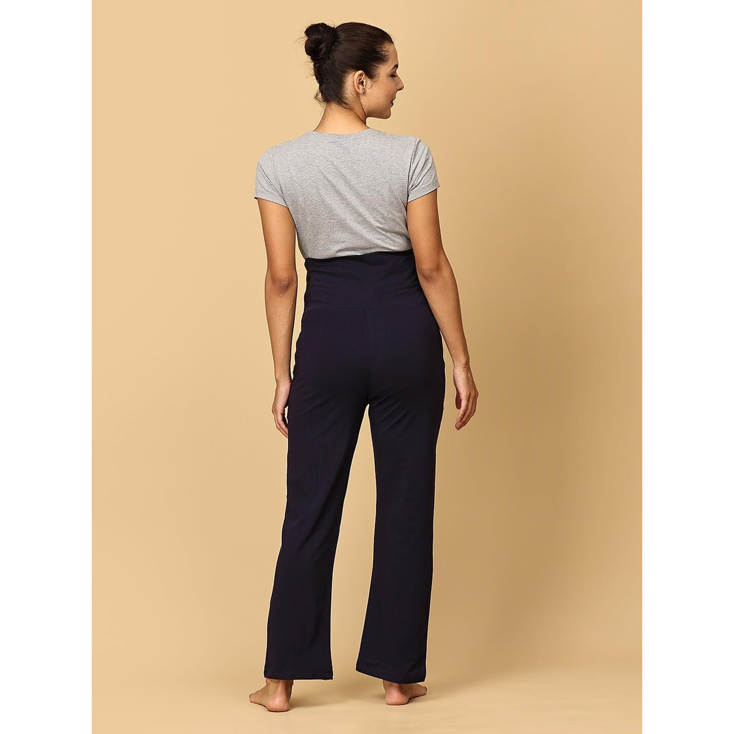 The Mom Store Comfortable Maternity Trackpants | Stretchable | Soft | Pre And Post Pregnancy | Wide Belly Band Support | Solid | Navy Blue | Xl