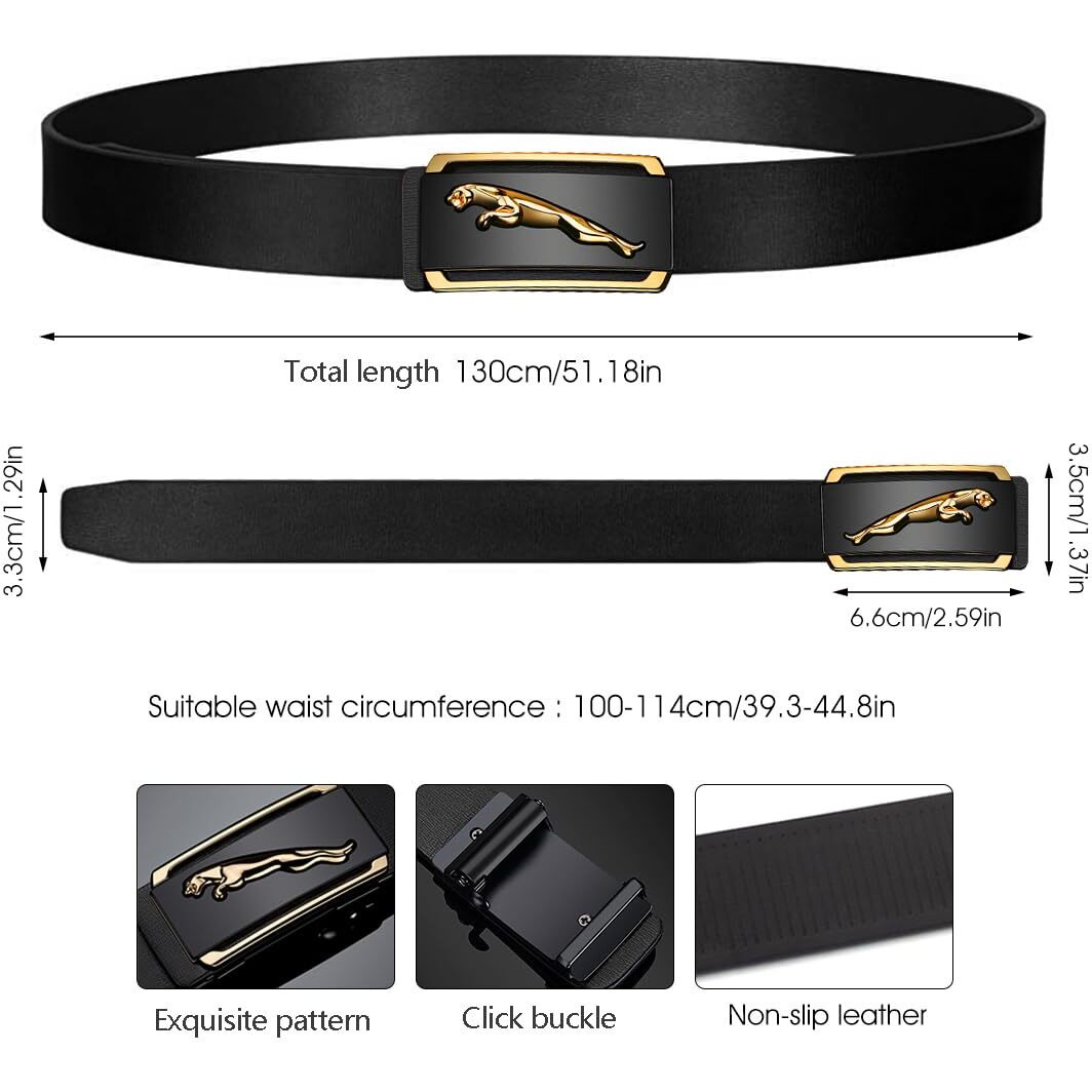 Optifit Leather Adjustable Belt Auto With Lock Buckle Belt For Men,Fashion Golden Leopard Pattern Design-Long130Cm
