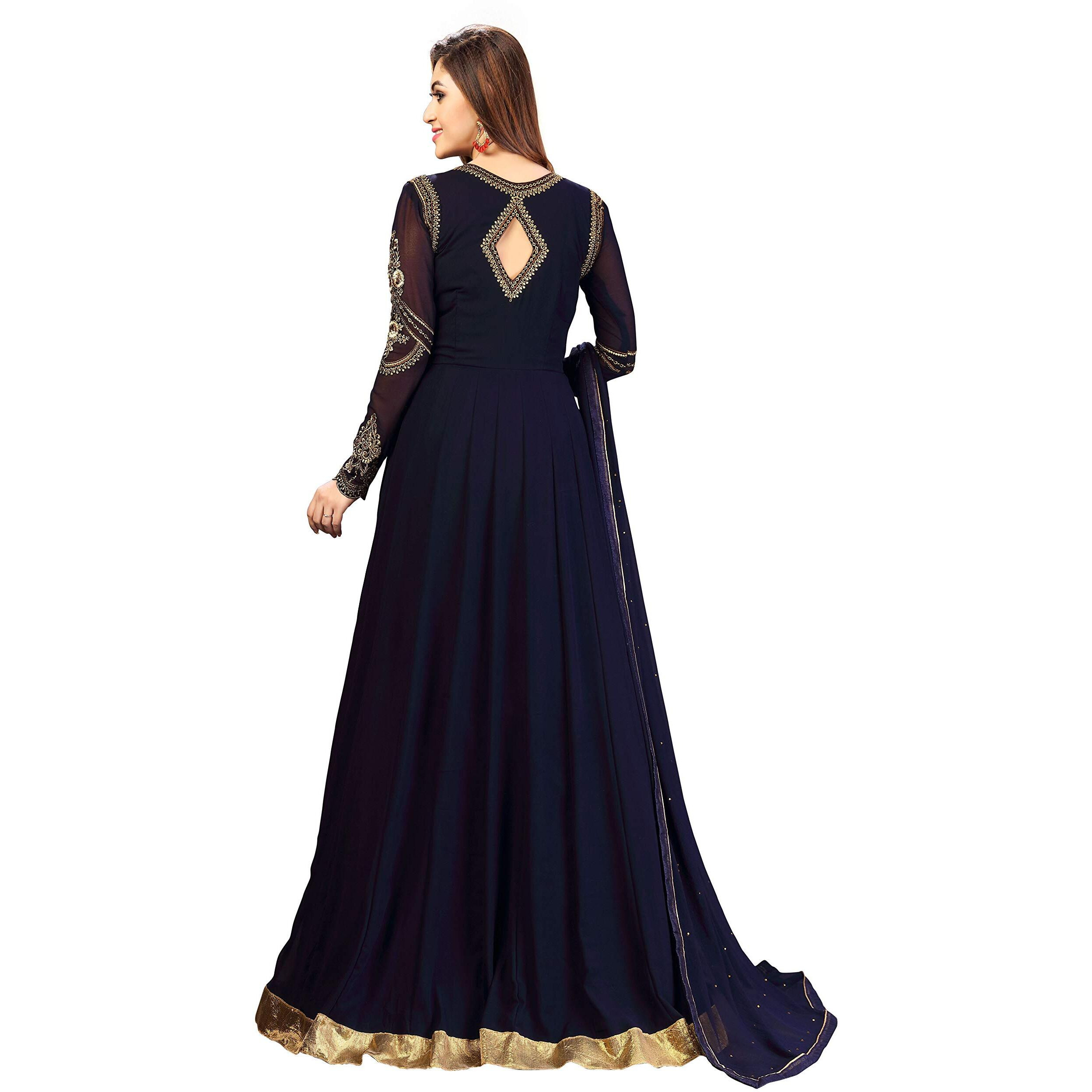 Trendmalls Women's Georgette Embroidery Salwar Suit Anarkali Kurta Set With Dupatta (G42-Blue-S)