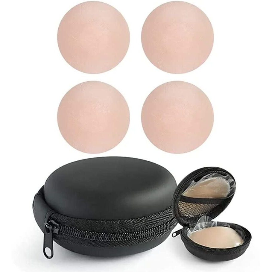 Wooger Women's And Girls Reusable Nipple Cover Silicone Nipple Cover Bra Pad Adhesive Reusable Nipple Pads Thin Silicone Nipple Cover Pasties Round (Skin,Pack Of 2 Pair)