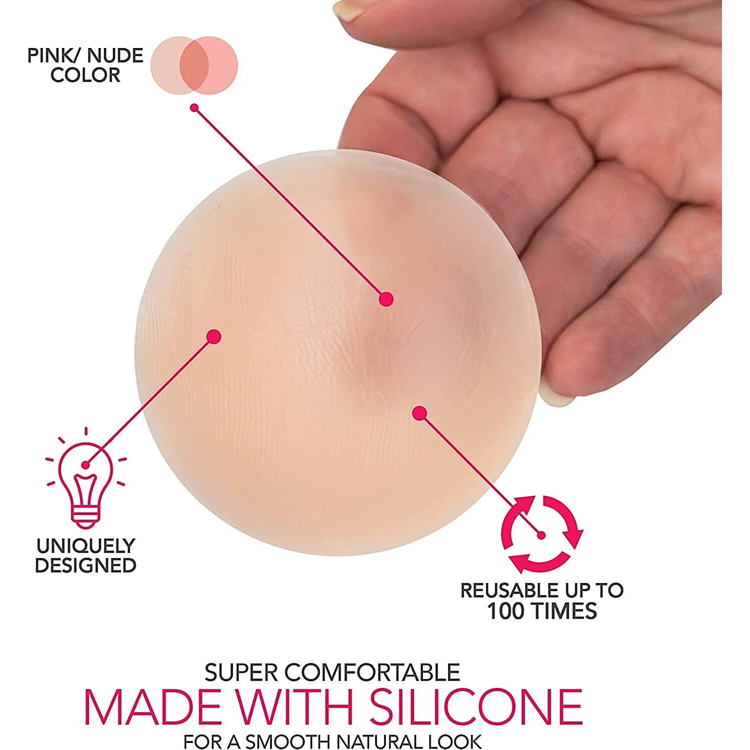 Wooger Women's And Girls Reusable Nipple Cover Silicone Nipple Cover Bra Pad Adhesive Reusable Nipple Pads Thin Silicone Nipple Cover Pasties Round (Skin,Pack Of 2 Pair)