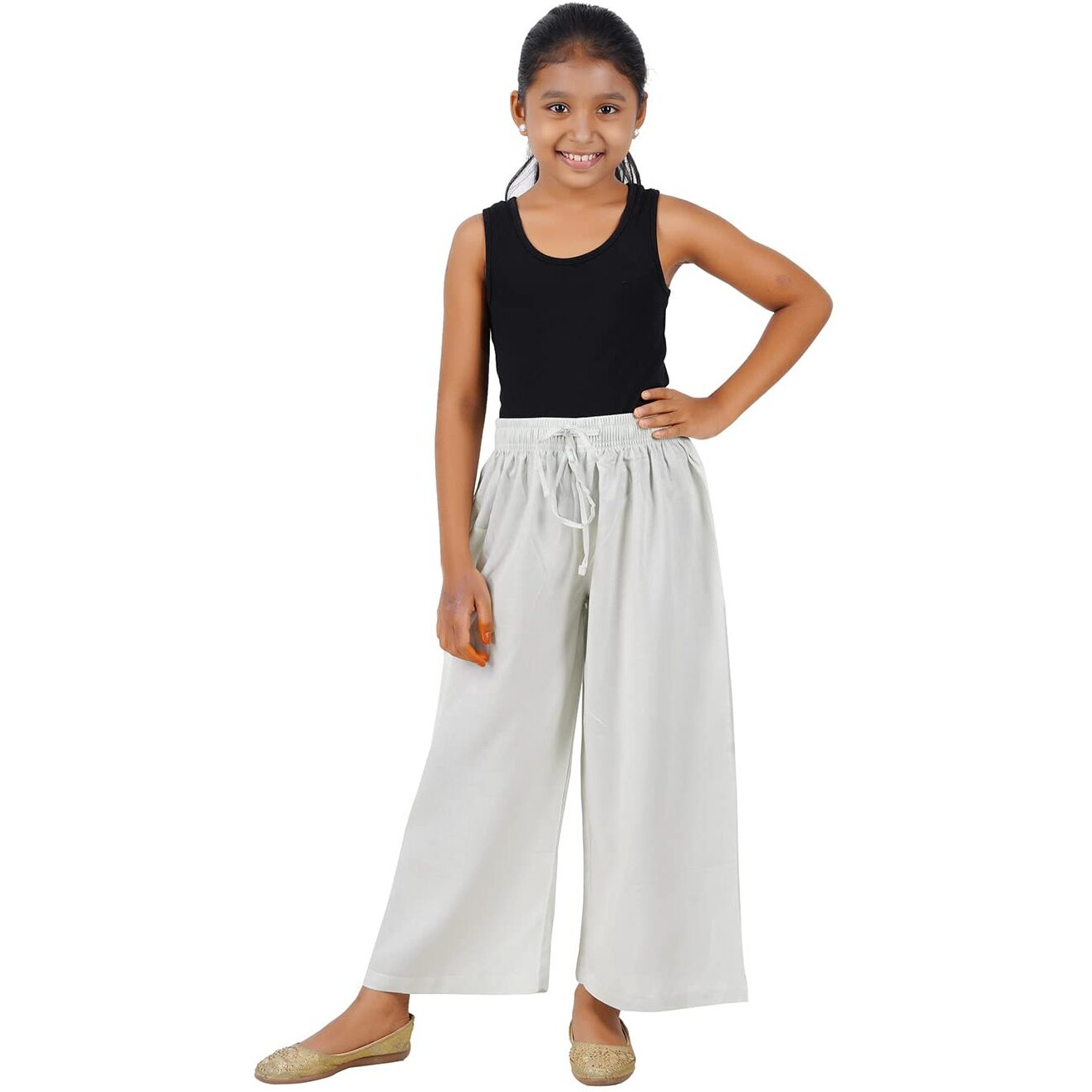 Happy Bunny Stylish Rayon Blend Girls Palazzo Pants, Skin Friendly, Party & Outdoor Wear, Solid Flowy, Mild Shine - Regular Fit, Full Length.
