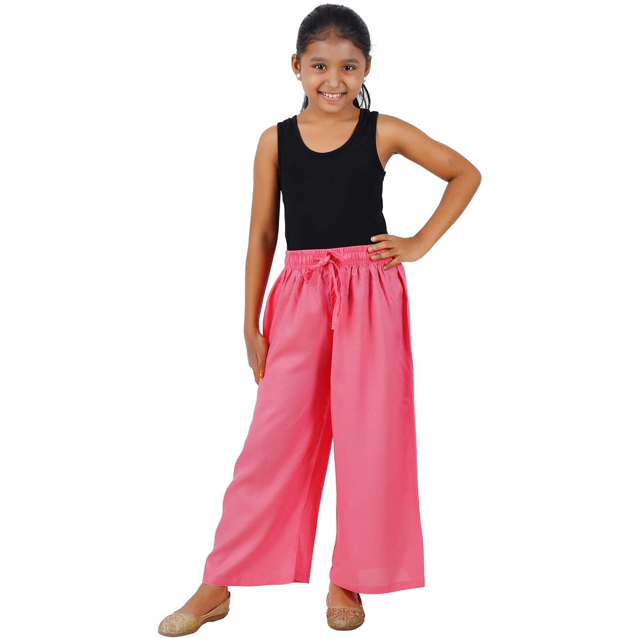 Happy Bunny Stylish Rayon Blend Girls Palazzo Pants, Skin Friendly, Party & Outdoor Wear, Solid Flowy, Mild Shine - Regular Fit, Full Length.