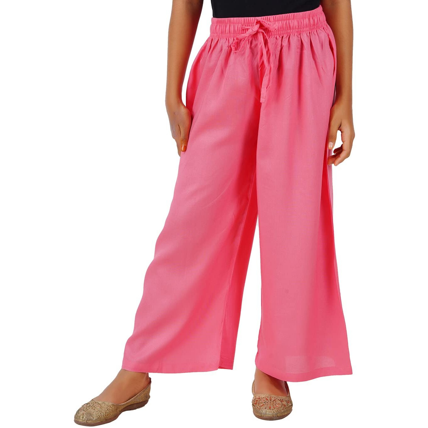 Happy Bunny Stylish Rayon Blend Girls Palazzo Pants, Skin Friendly, Party & Outdoor Wear, Solid Flowy, Mild Shine - Regular Fit, Full Length.