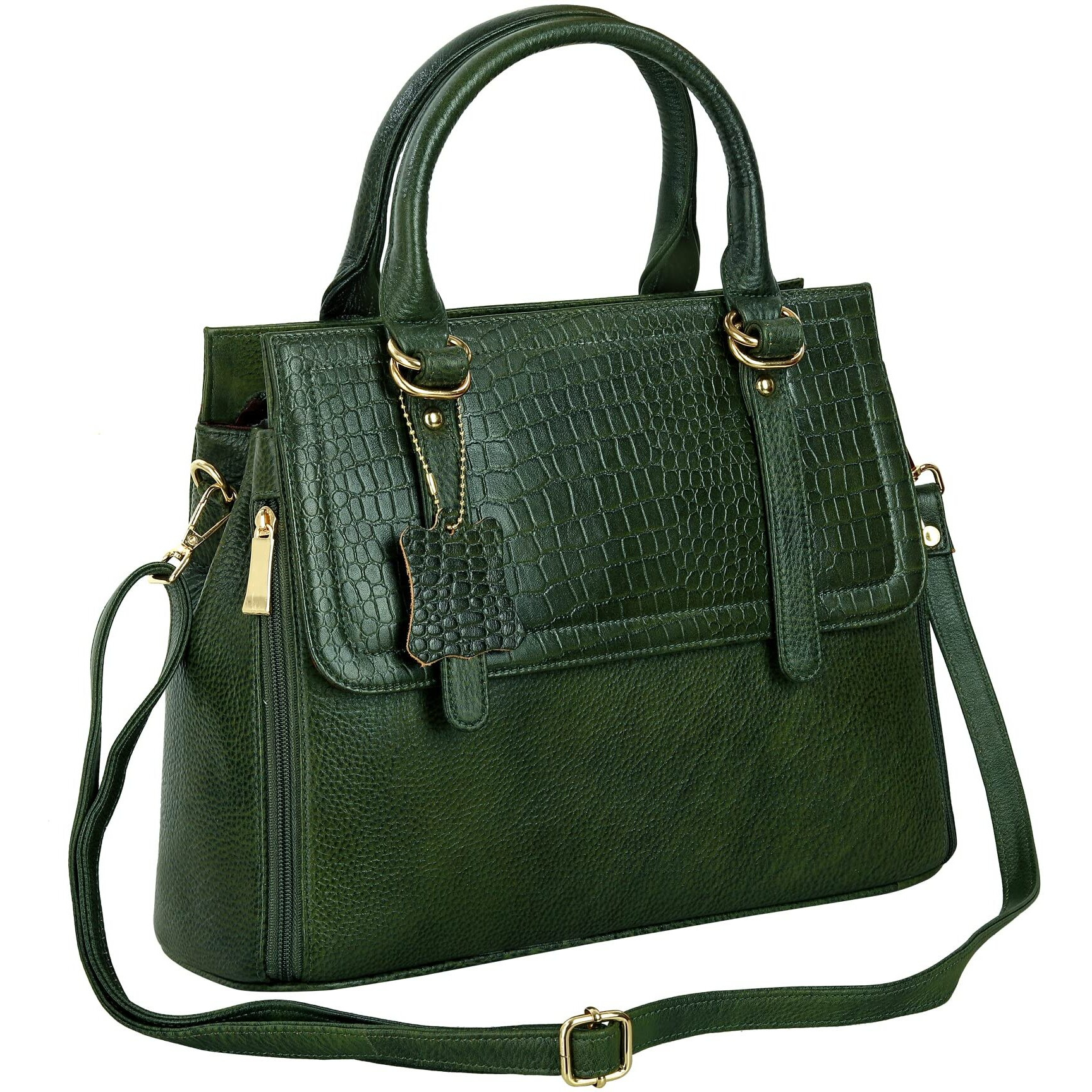Hyatt Leather Accessories Natural Leather Top-Handle Satchel Tote Ladies Handbags & Shoulder Sling Bags For Women Office Branded Stylish Latest Size-L-11 X H-10 X W- 5 In (Black) (Green Light)