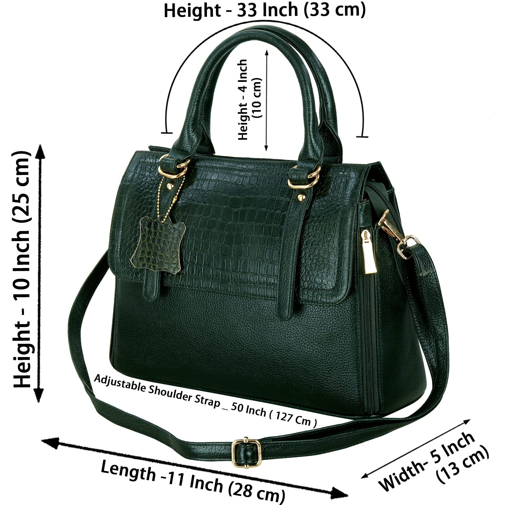 Hyatt Leather Accessories Natural Leather Top-Handle Satchel Tote Ladies Handbags & Shoulder Sling Bags For Women Office Branded Stylish Latest Size-L-11 X H-10 X W- 5 In (Black) (Green Light)