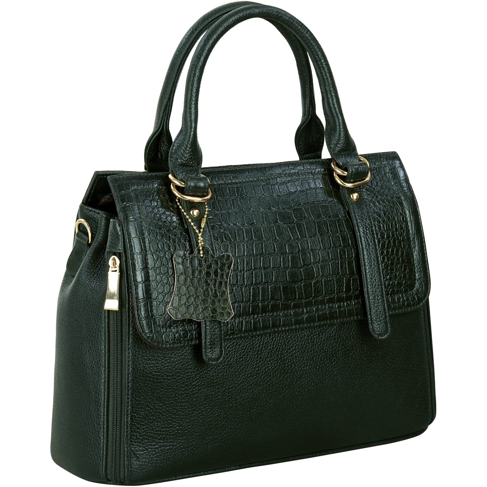 Hyatt Leather Accessories Natural Leather Top-Handle Satchel Tote Ladies Handbags & Shoulder Sling Bags For Women Office Branded Stylish Latest Size-L-11 X H-10 X W- 5 In (Black) (Green Dark)