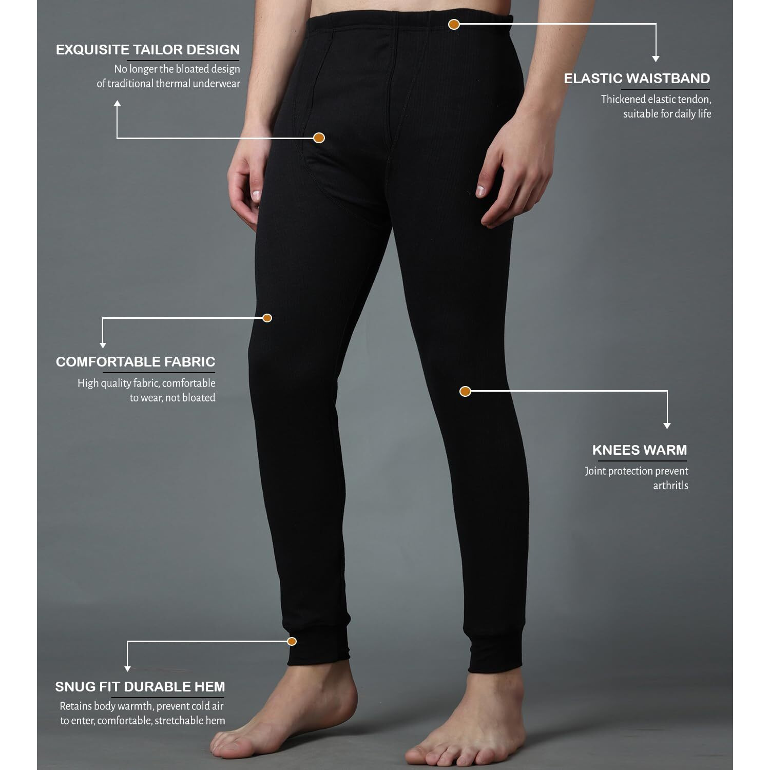 Wearslim Premium Winter Thermal Bottom Underwear For Men | Ultra Soft Winter Warmer Inner Wear Johns Pant Lower - Zed Black