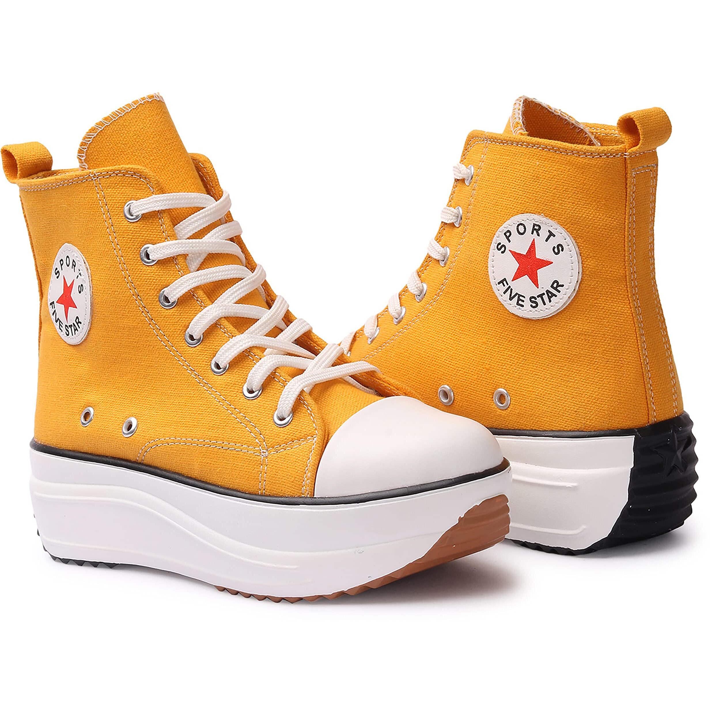Flynce Sneakers For Women | Embellished Premium Casual High Ankle Sneakers | Ankle Boots Shoe | Chunky Ankle Length Sneakers Shoes For Women And Girls | 9001-Yellow-40