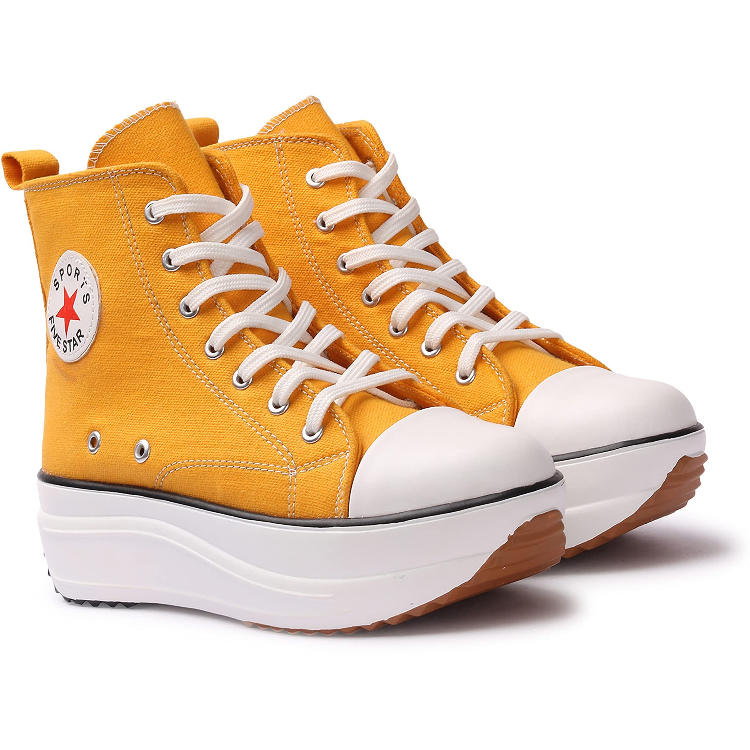 Flynce Sneakers For Women | Embellished Premium Casual High Ankle Sneakers | Ankle Boots Shoe | Chunky Ankle Length Sneakers Shoes For Women And Girls | 9001-Yellow-40
