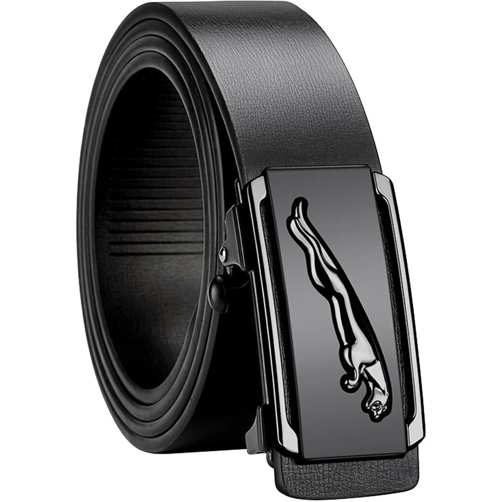 Palay Belts For Men Black Leather Belt For Men Fashion Click Buckle Slim Mens Belt For Casual Or Formal - Slide Adjustable Size, 130Cm Length, No Belt Hole