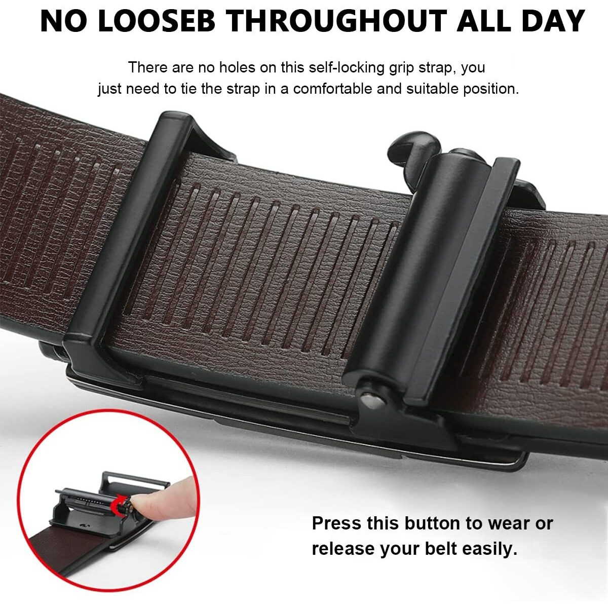 Palay Belts For Men Black Leather Belt For Men Fashion Click Buckle Slim Mens Belt For Casual Or Formal - Slide Adjustable Size, 130Cm Length, No Belt Hole