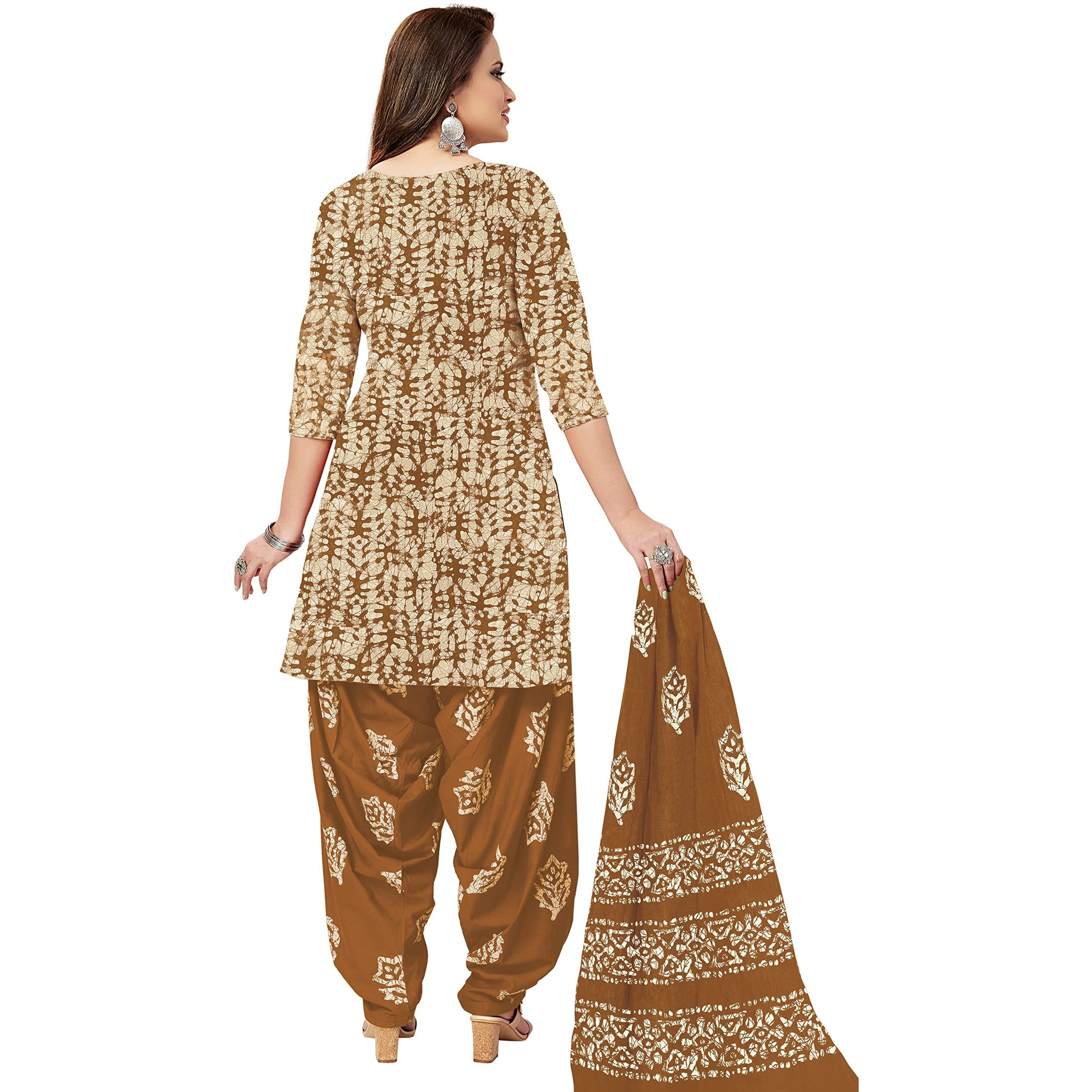 Miraan Unstitched Cotton Batik Salwar Suit Printed Material For Women (Sanbat504, Brown, Free Size)