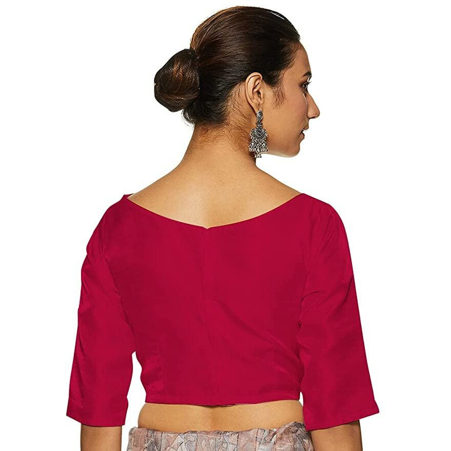 Fressia Fabrics Women's Cotton Silk Plain Readymade Saree Blouse (Red, 40)