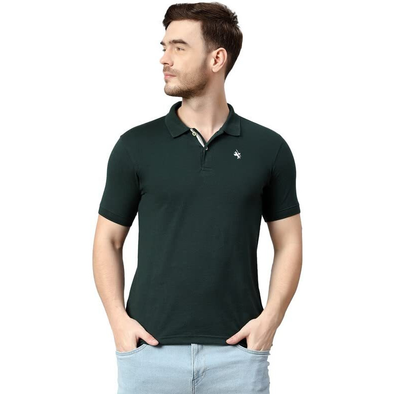 Cantabil Men Green Cotton Blend Polo Neck Half Sleeve Solid T-Shirt (Mtsh00183_B.Green_Xxl)