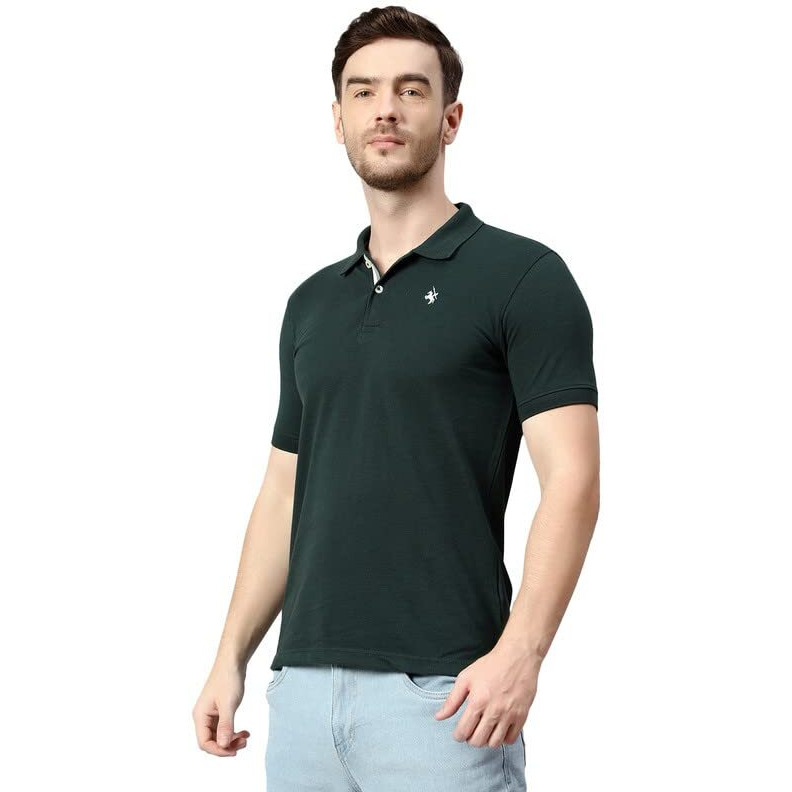 Cantabil Men Green Cotton Blend Polo Neck Half Sleeve Solid T-Shirt (Mtsh00183_B.Green_Xxl)