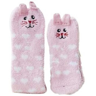 The Purple Tree Woolen Fuzzy Cute Cartoon Animal Face Winter Socks For Women And Girls - 1 Pair, Cozy Socks For Women, Cute Socks, Warm Socks, Pink_Cat