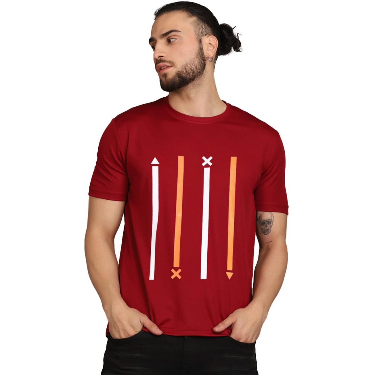 Inkkr Men Printed Round Neck Maroon T-Shirt