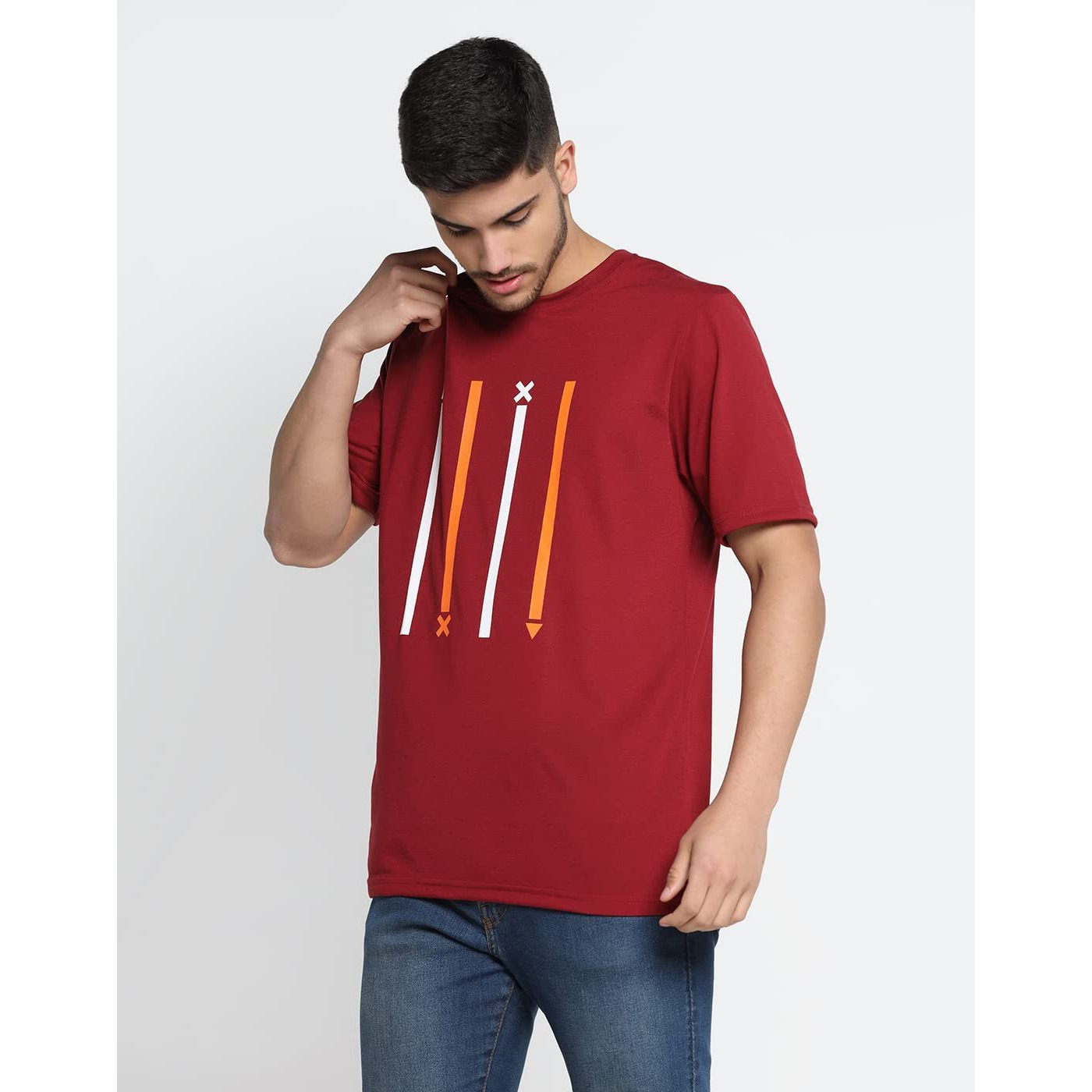 Inkkr Men Printed Round Neck Maroon T-Shirt