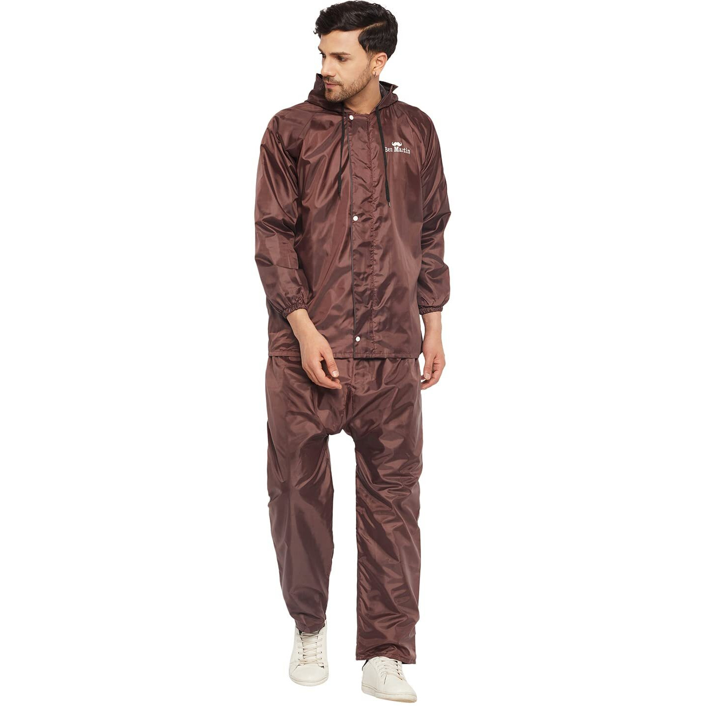 Ben Martin Men's Polyester Adjustable Hood Waterproof Brown Raincoat Or Rainsuit Set - Includes Top And Bottom Size Xl