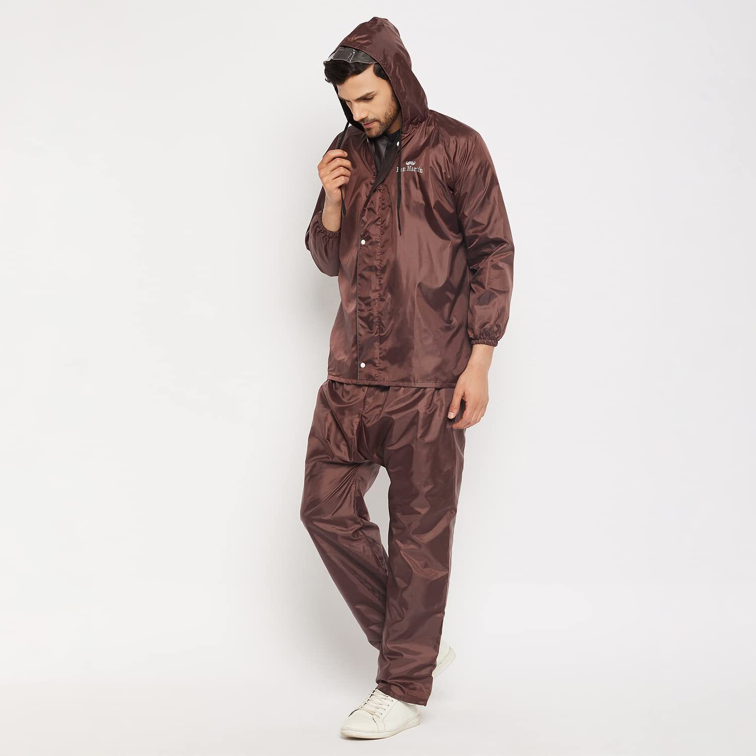 Ben Martin Men's Polyester Adjustable Hood Waterproof Brown Raincoat Or Rainsuit Set - Includes Top And Bottom Size Xl