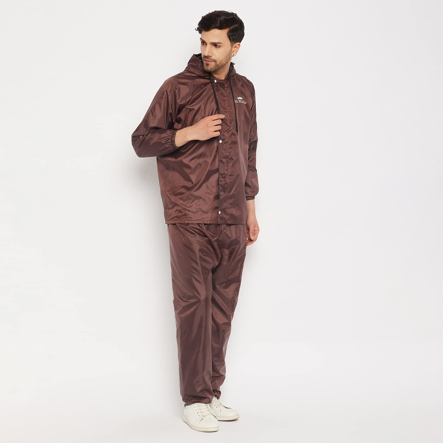 Ben Martin Men's Polyester Adjustable Hood Waterproof Brown Raincoat Or Rainsuit Set - Includes Top And Bottom Size Xl