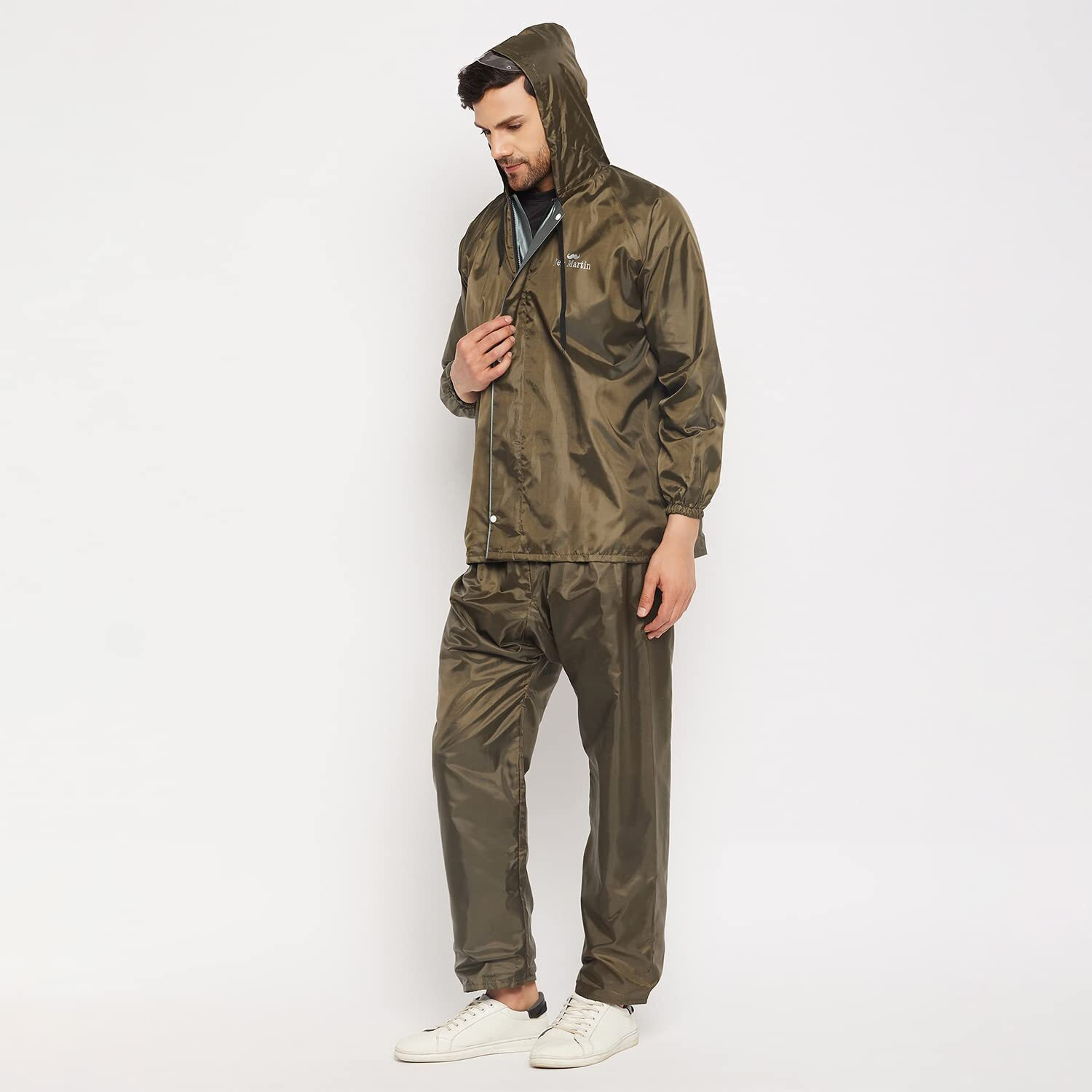 Ben Martin Men's Polyester Adjustable Hood Waterproof Olive Green Raincoat Or Rainsuit Set - Includes Top And Bottom Size Xxl