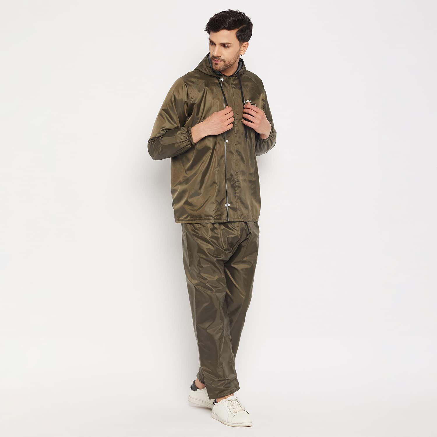 Ben Martin Men's Polyester Adjustable Hood Waterproof Olive Green Raincoat Or Rainsuit Set - Includes Top And Bottom Size Xxl