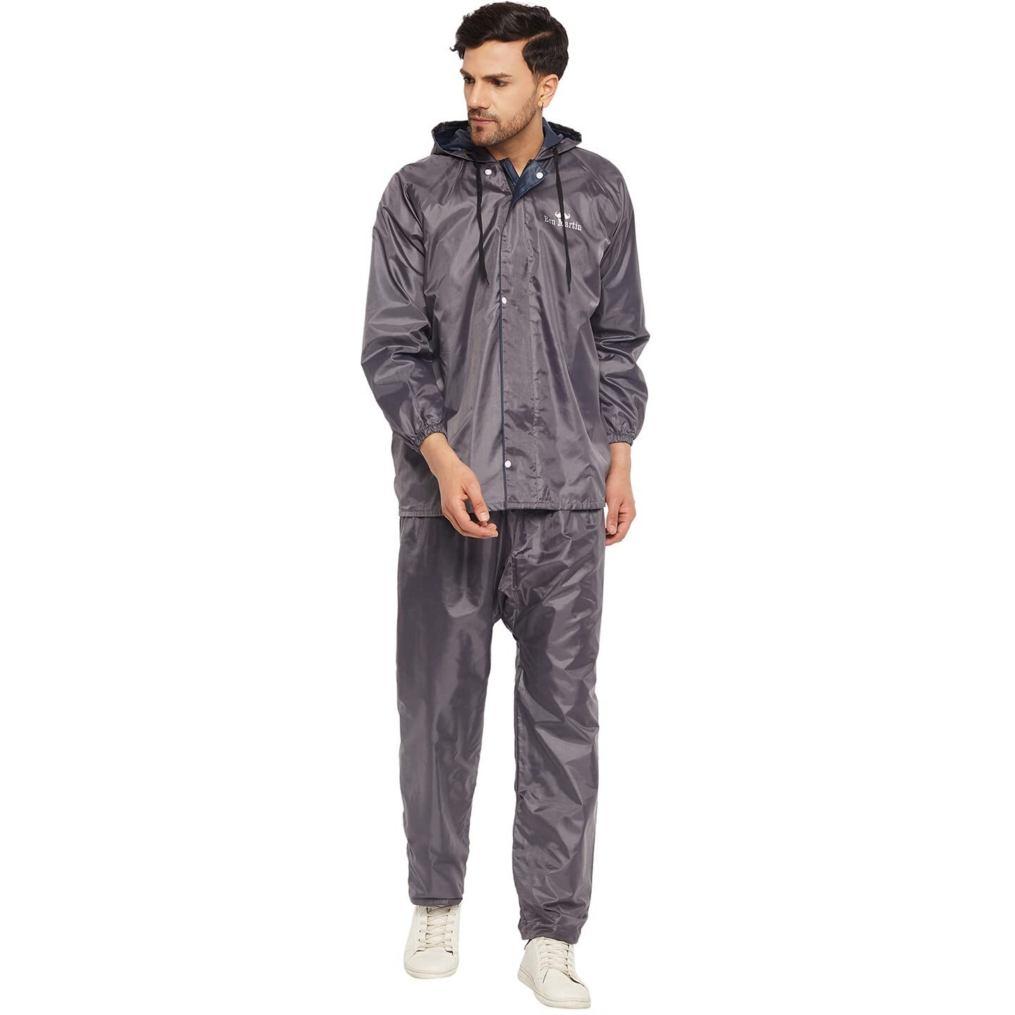 Ben Martin Men's Polyester Adjustable Hood Waterproof Grey Raincoat Or Rainsuit Set - Includes Top And Bottom Size Xxl