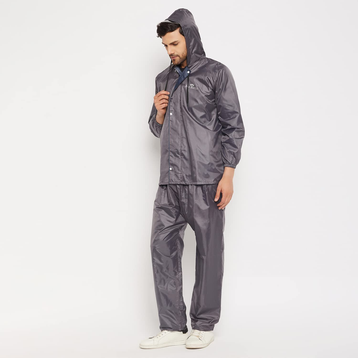Ben Martin Men's Polyester Adjustable Hood Waterproof Grey Raincoat Or Rainsuit Set - Includes Top And Bottom Size Xxl