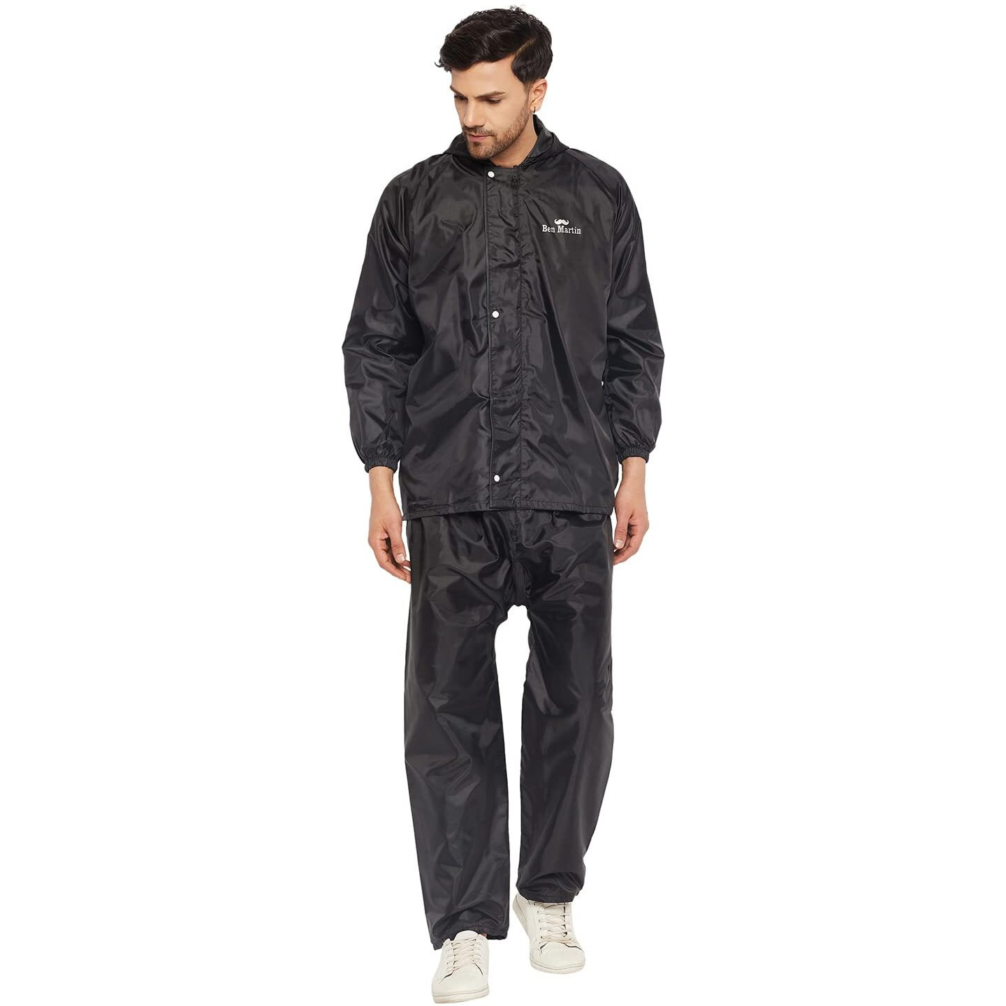 Ben Martin Men's Polyester Adjustable Hood Waterproof Black Raincoat Or Rainsuit Set - Includes Top And Bottom Size Xxl