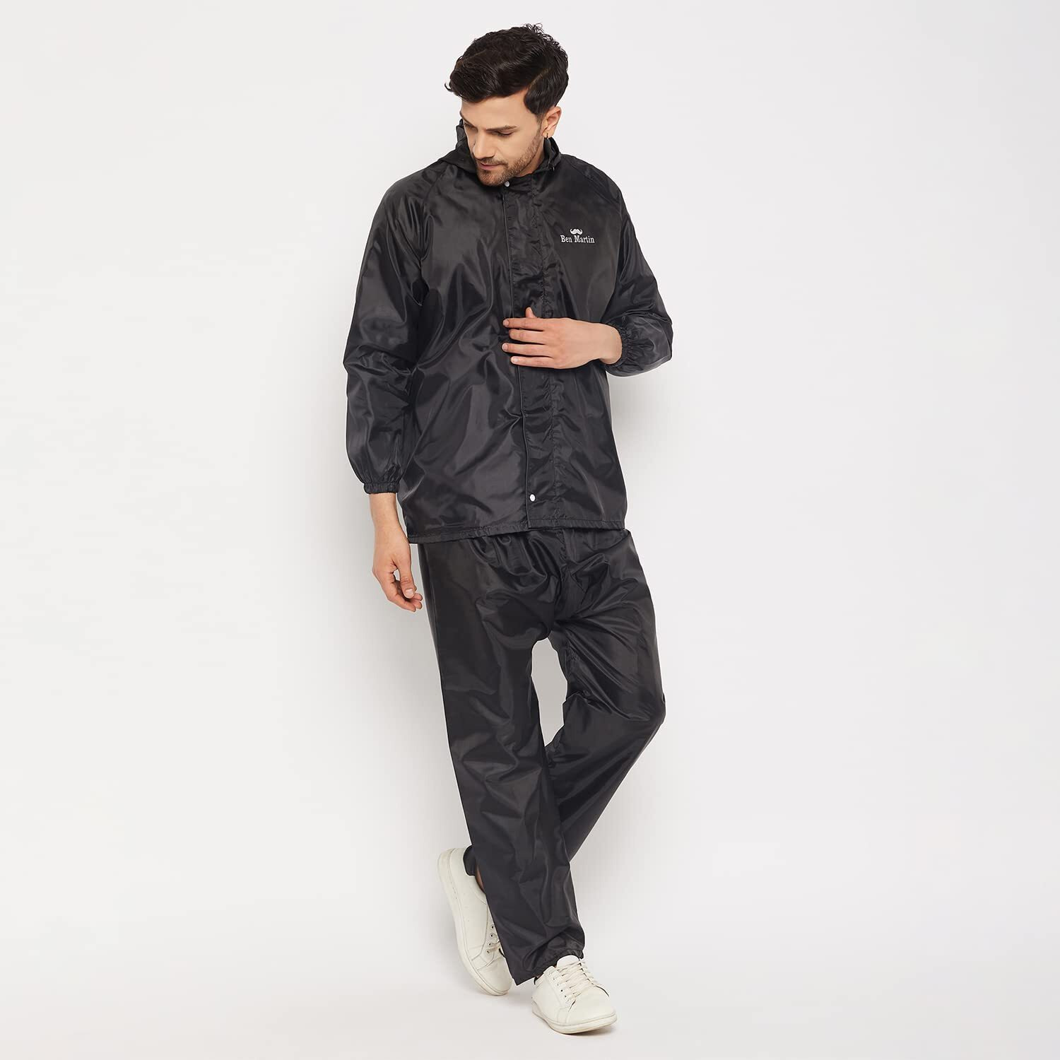 Ben Martin Men's Polyester Adjustable Hood Waterproof Black Raincoat Or Rainsuit Set - Includes Top And Bottom Size Xxl