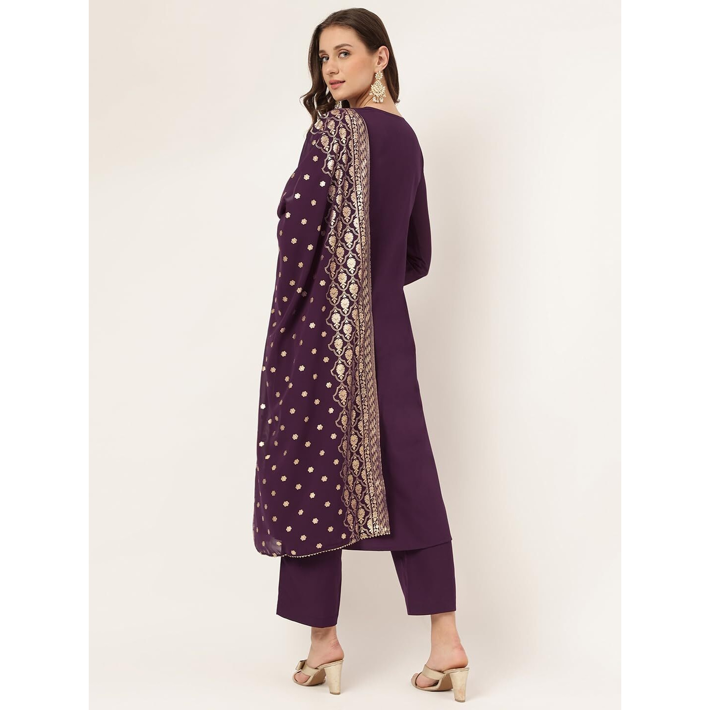 Fiorra Women's Purple Poly Crepe Flared Kurta With Dupatta And Pant Set0082-2Xl