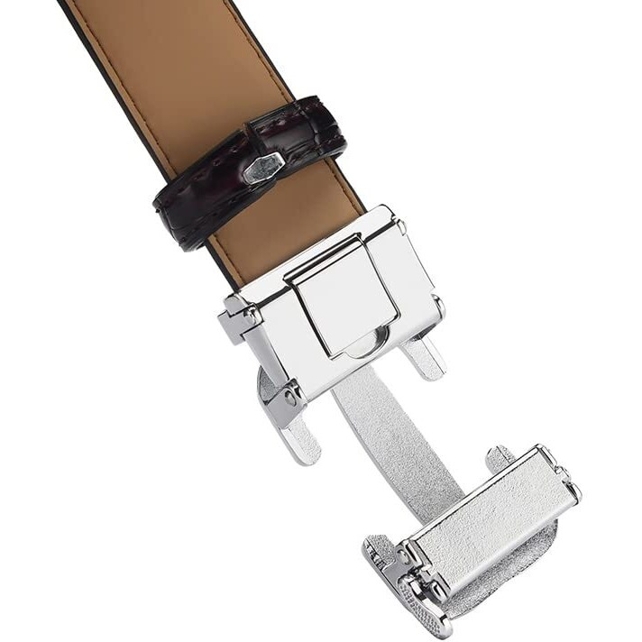 Contacts Genuine Leather Belt For Men With Autolock Buckle - Micro Adjustable Belt Fit Everywhere | Formal & Casual | Elegant Gift Box (Silver)