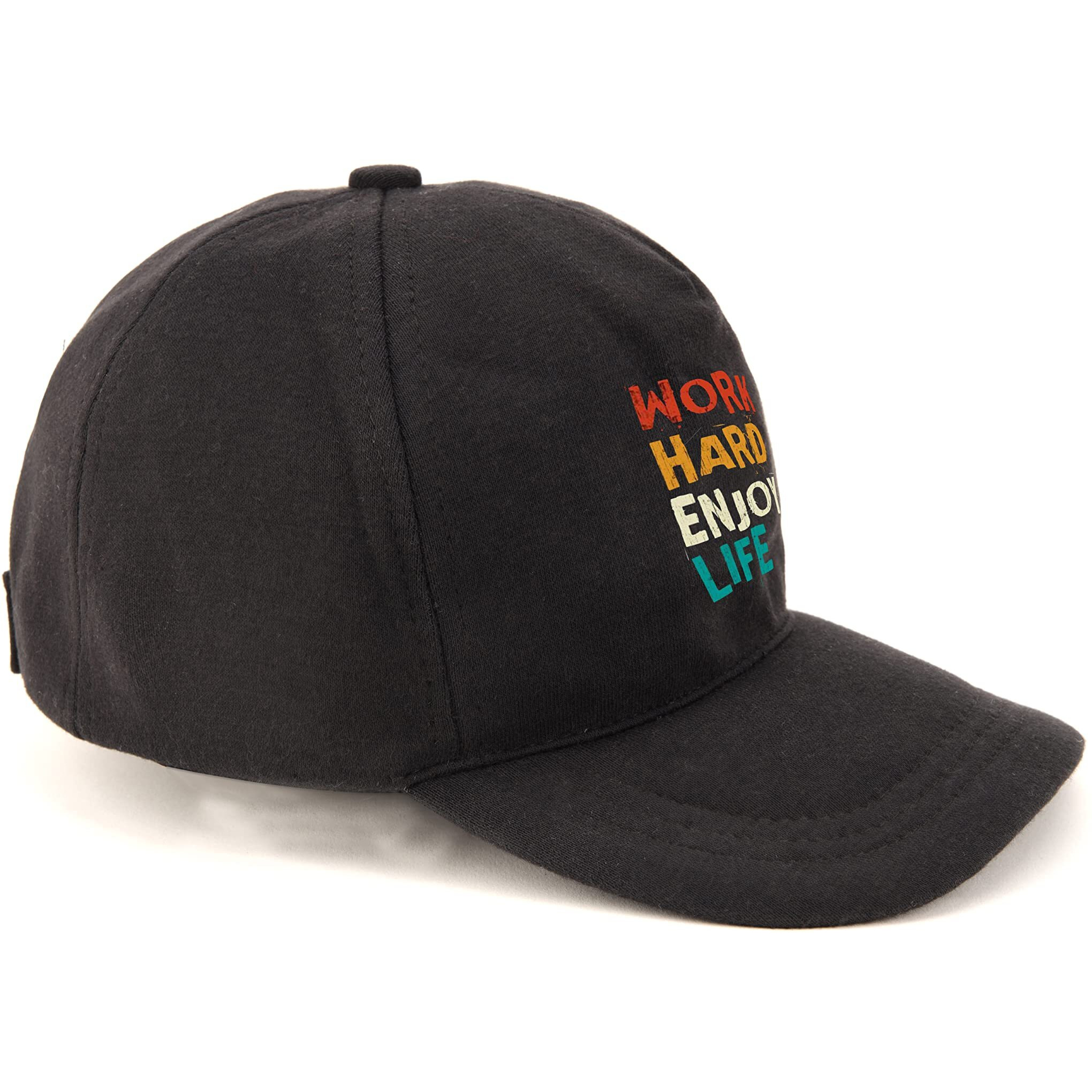 Primebox Head Caps For Men Unisex With Adjustable Velcro Strap Cap Summer Caps Men Sports Cricket Caps, Gym Cap (Black Cap Work Hard Enjoy Life Print)