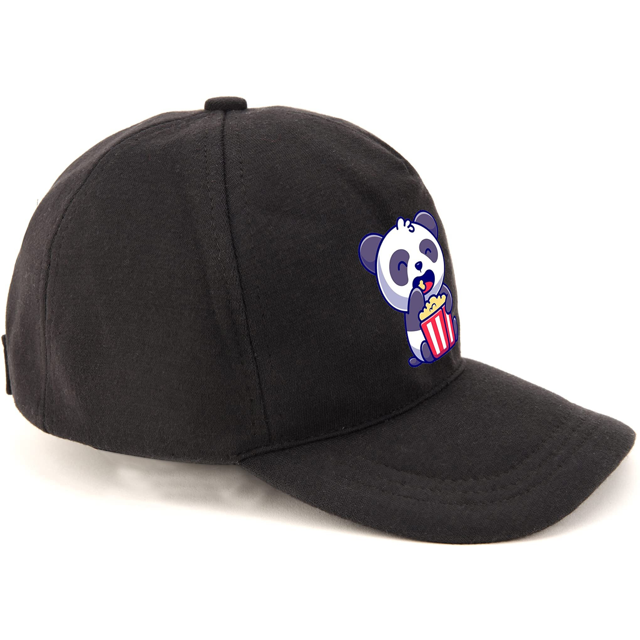 Primebox Head Caps For Men Unisex With Adjustable Velcro Strap Cap Summer Caps Men Sports Cricket Caps, Gym Cap (Black Cap Panda Eating Popcorn Print)
