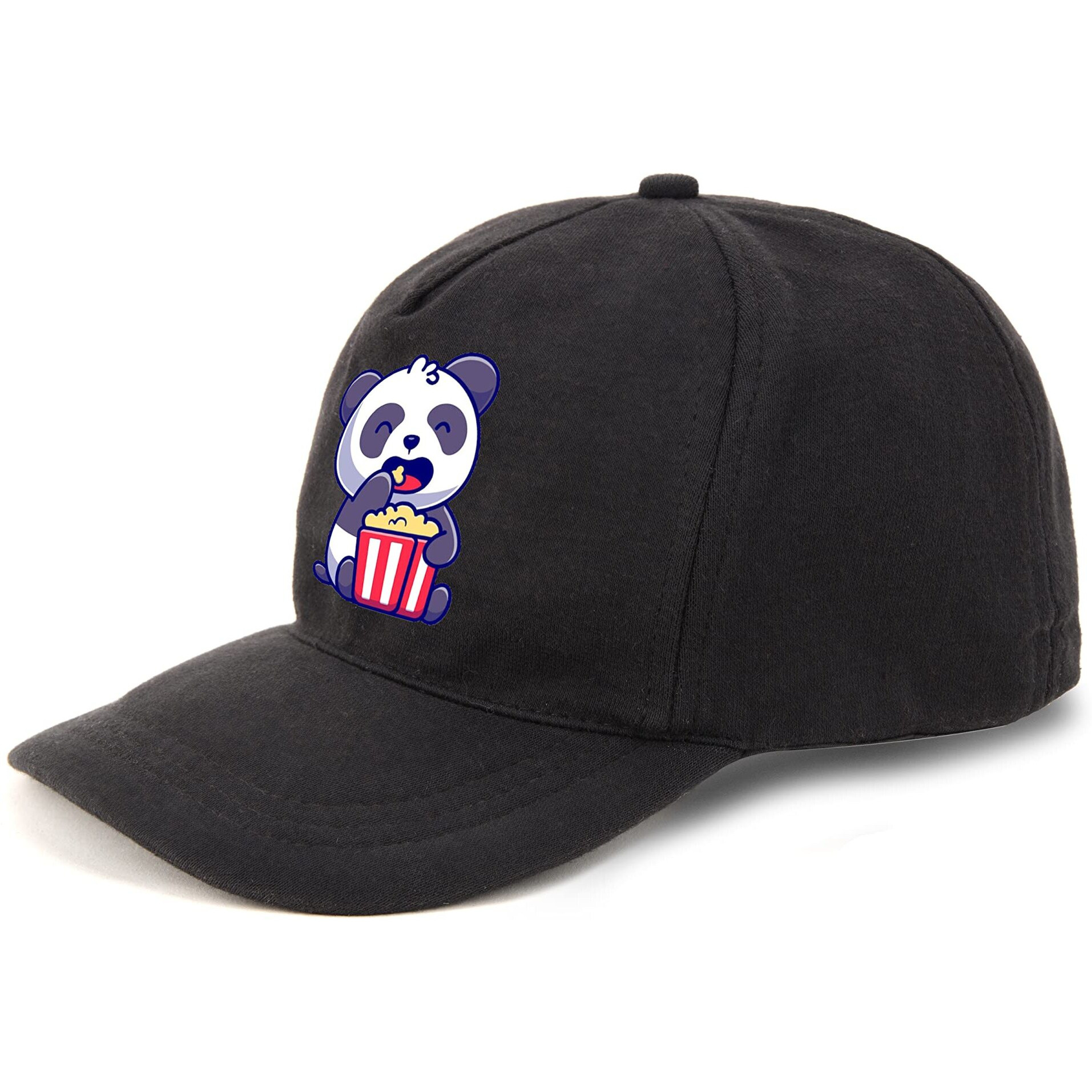 Primebox Head Caps For Men Unisex With Adjustable Velcro Strap Cap Summer Caps Men Sports Cricket Caps, Gym Cap (Black Cap Panda Eating Popcorn Print)