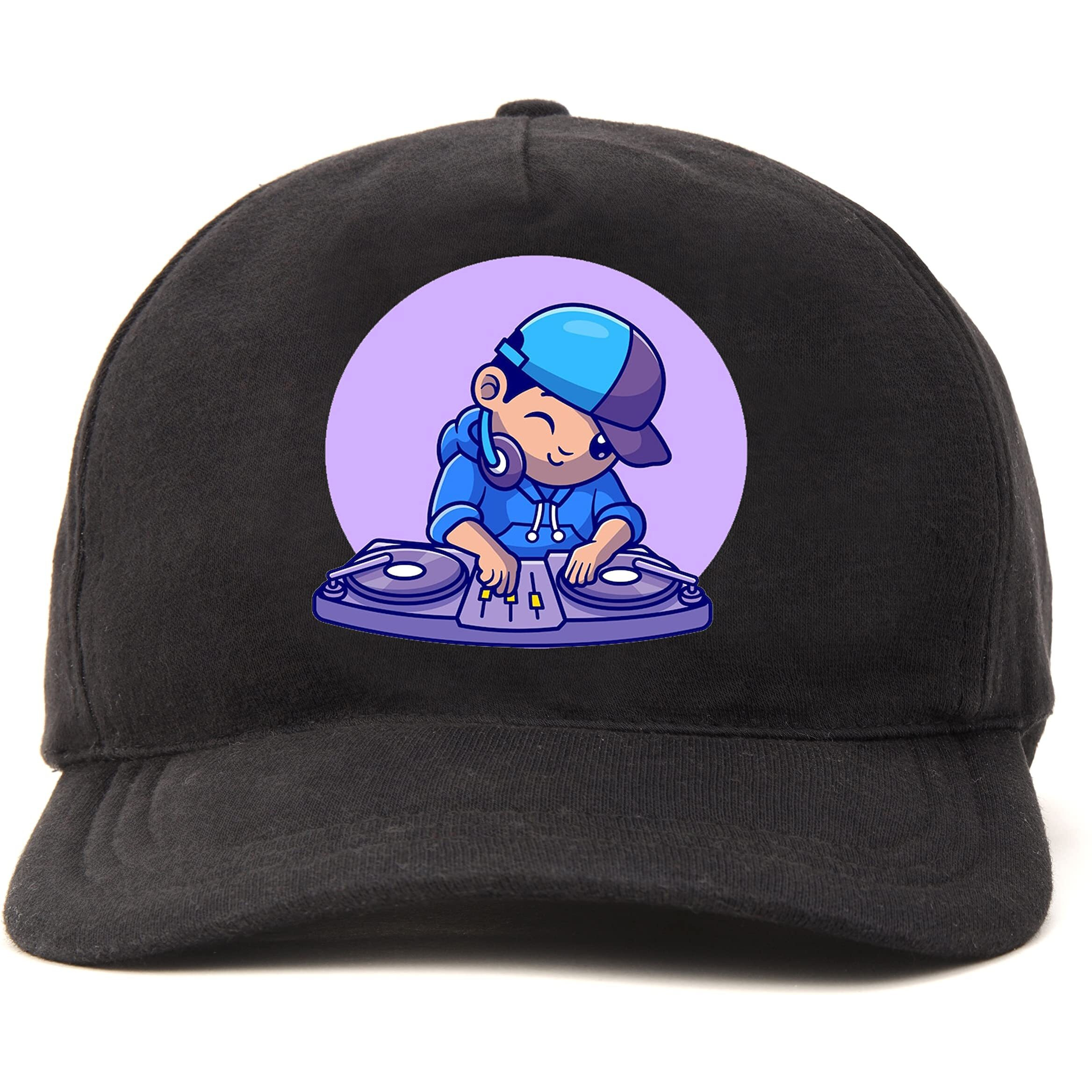 Primebox Head Caps For Men Unisex With Adjustable Velcro Strap Cap Summer Caps Men Sports Cricket Caps, Gym Cap (Black Cap Dj Boy Cute Print)