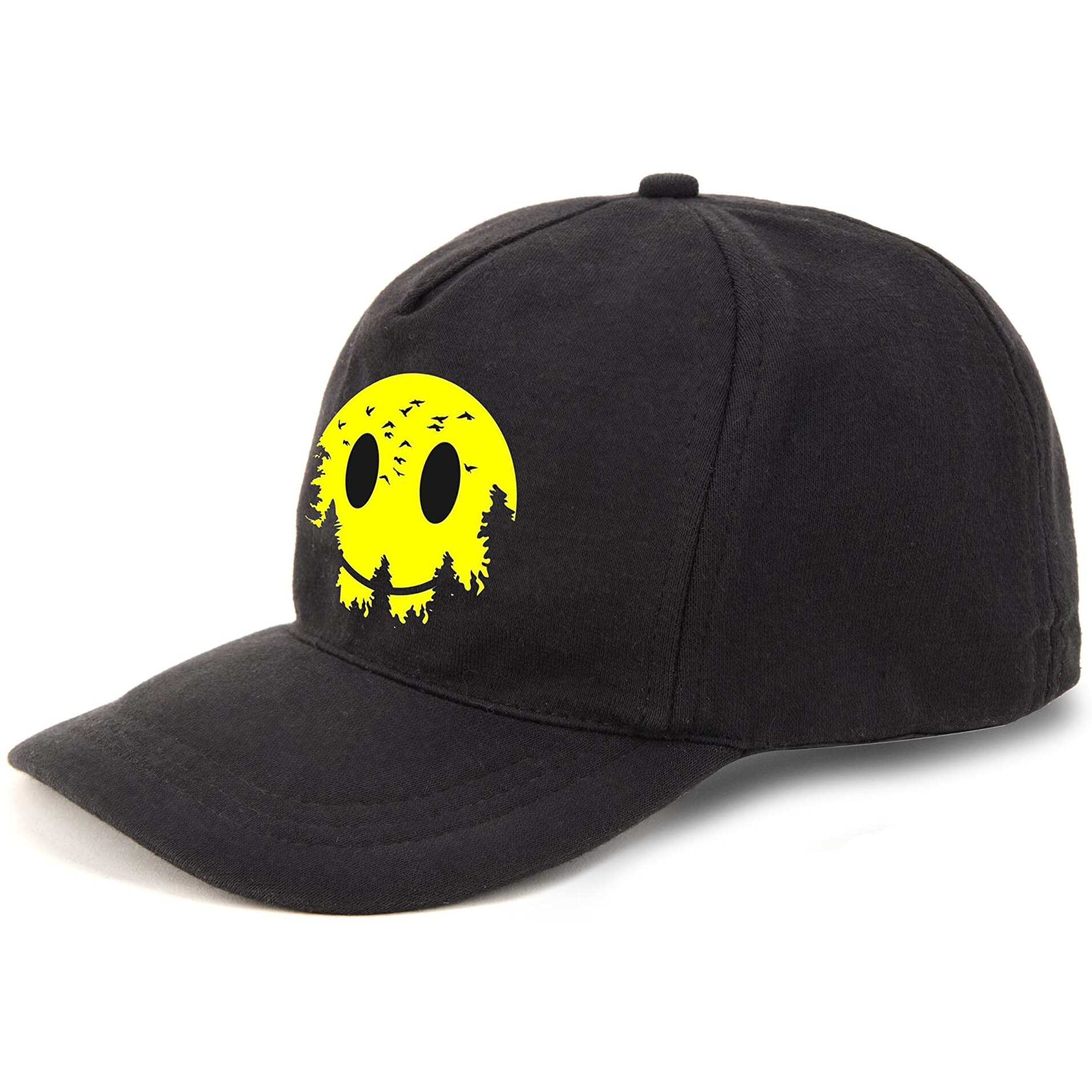 Primebox Head Caps For Men Unisex With Adjustable Velcro Strap Cap Summer Caps Men Sports Cricket Caps, Gym Cap (Black Cap Smiley Sun Face Print)