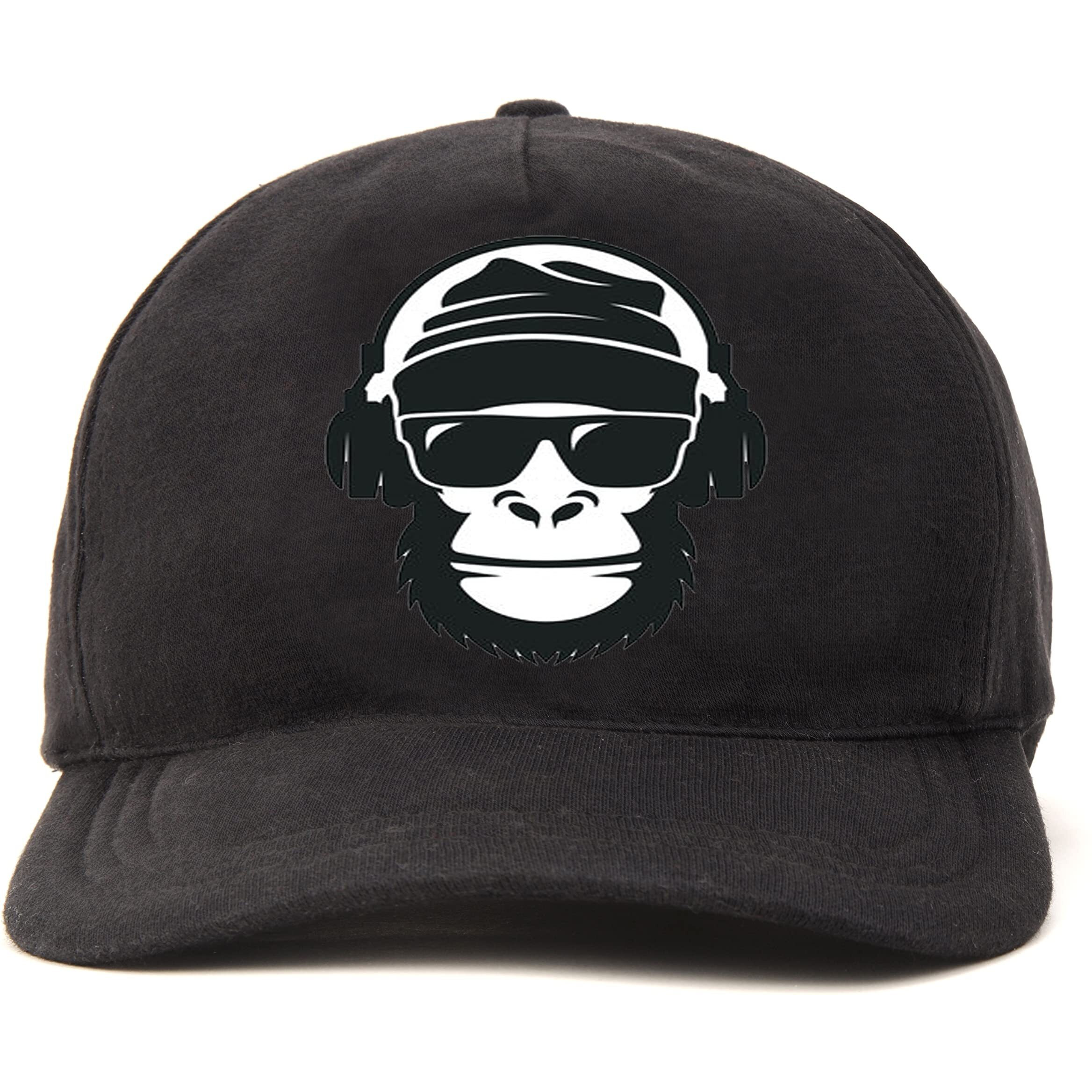 Primebox Head Caps For Men Unisex With Adjustable Velcro Strap Cap Summer Caps Men Sports Cricket Caps, Gym Cap (Black Cap Musical Gorilla Print)