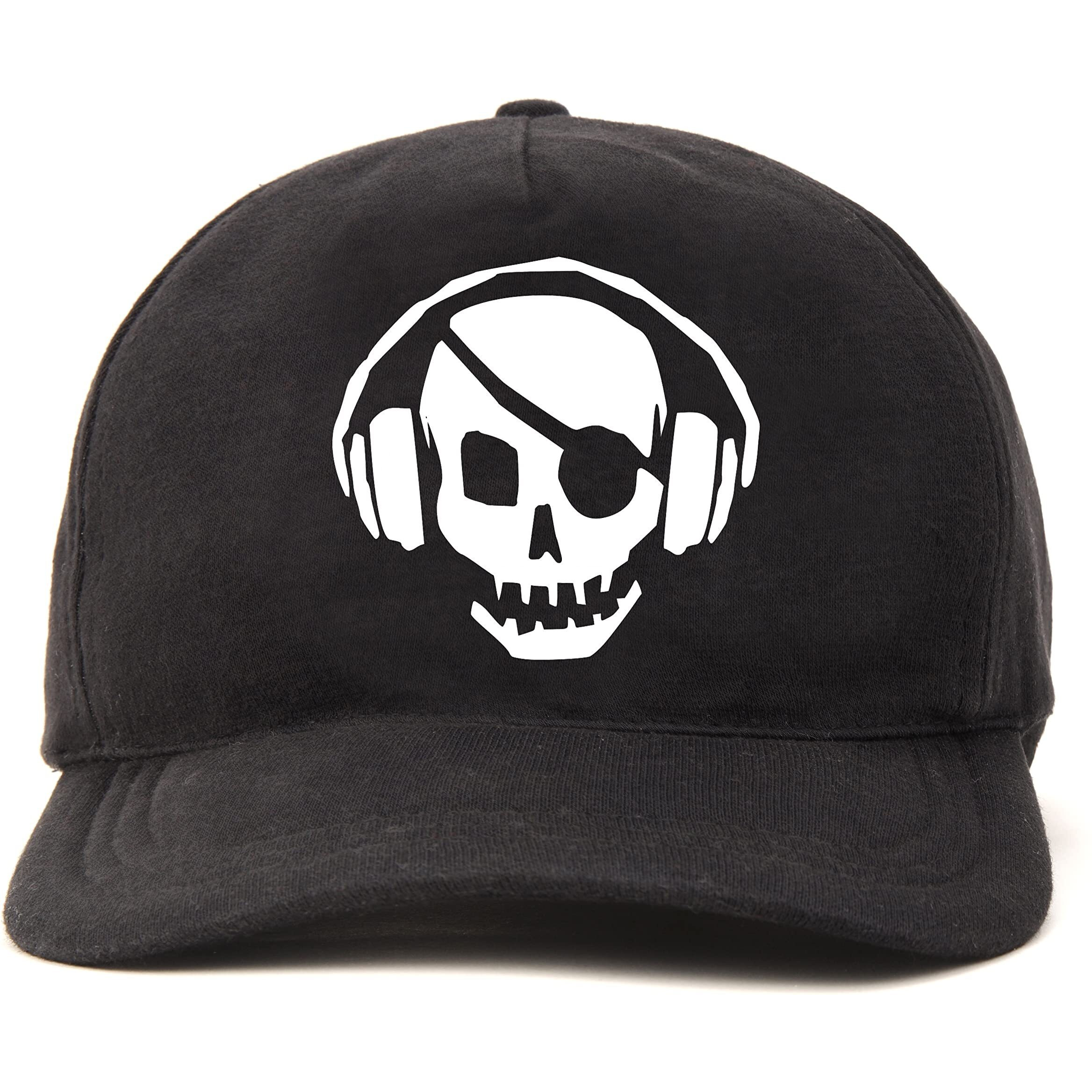 Primebox Head Caps For Men Unisex With Adjustable Velcro Strap Cap Summer Caps Men Sports Cricket Caps, Gym Cap (Black Cap Skull Headphone White Print)
