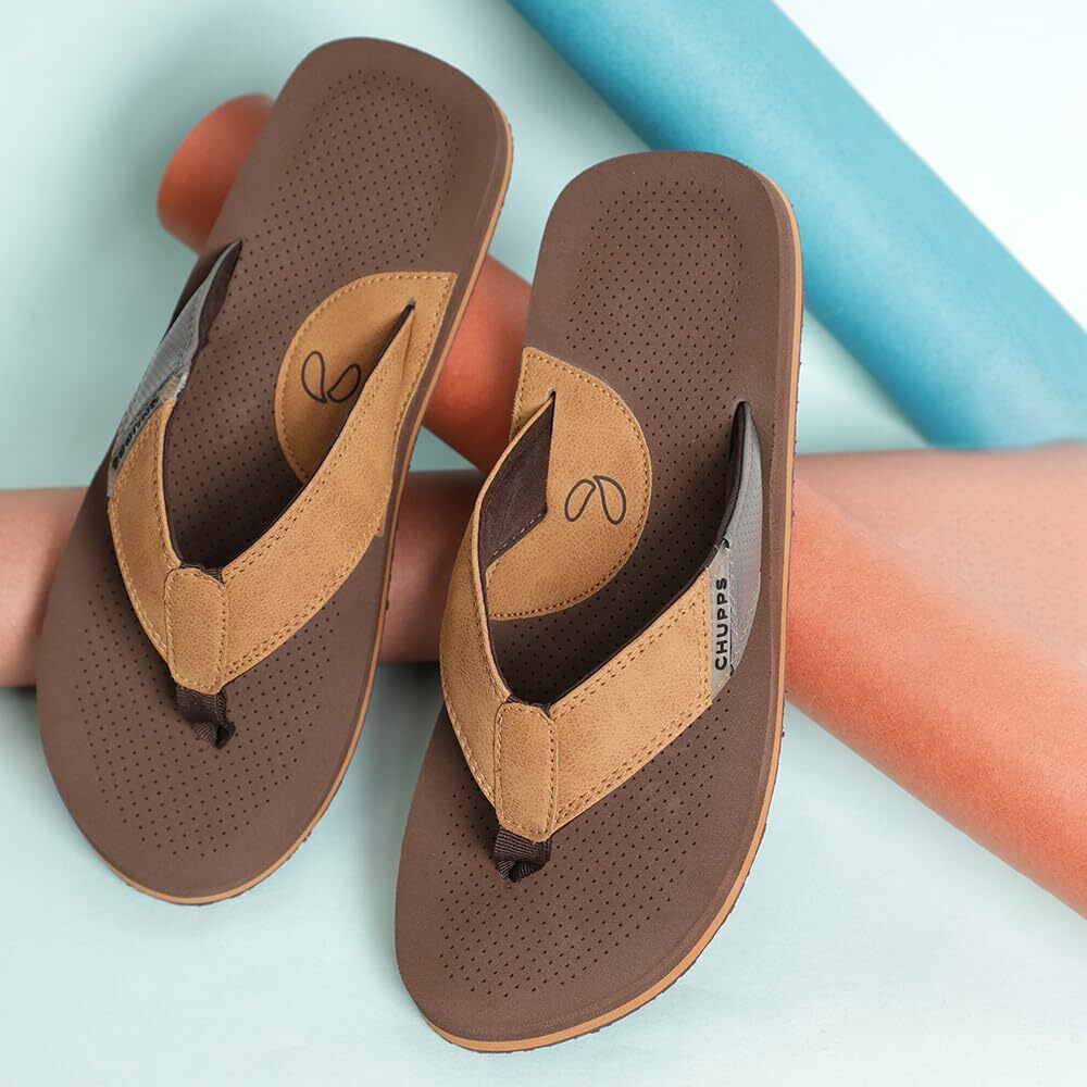 Chupps Men's Wyld Solid Uro Foam Comfort Flip Flop -Recycled Materials Light Brown
