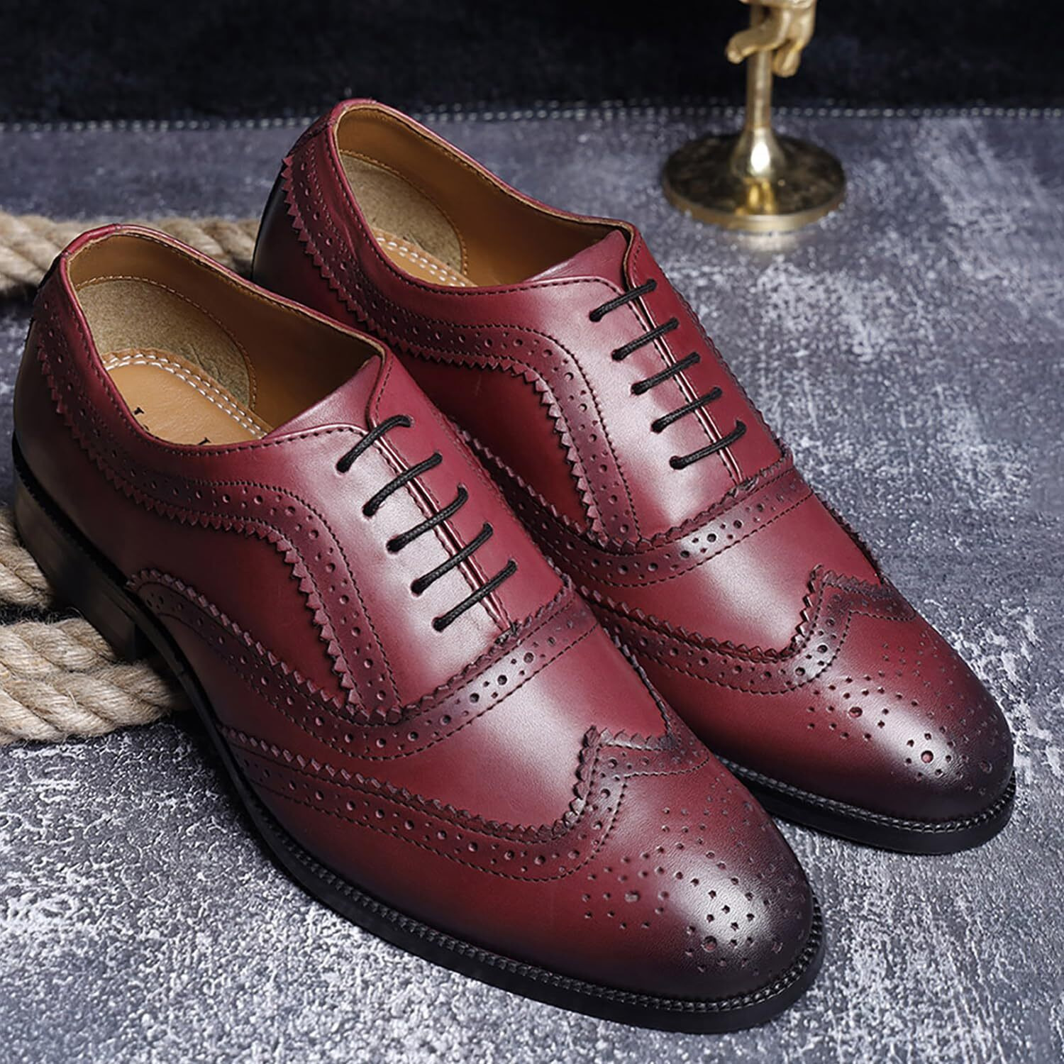 Louis Stitch Men's Formal Shoes | Handcrafted European Leather Brogues | Lace-Up Style For Business, Formal Rosewood, Uk Size 11 -Eubg