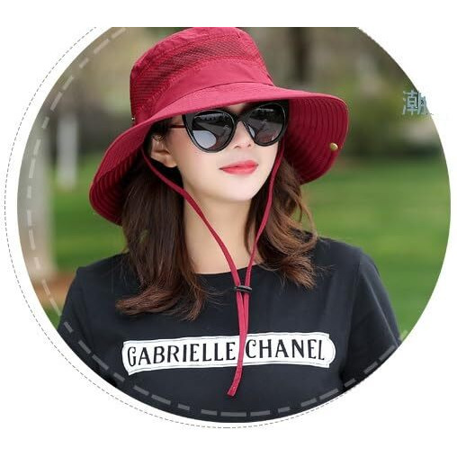 Alexvyan Round Crown Hat Sun Visor Hats For Women Uv Protection Wide Brim Summer Cap For Girls Breathable Casual Beach, Safari Sun Cap For Women Girl Men (Red)
