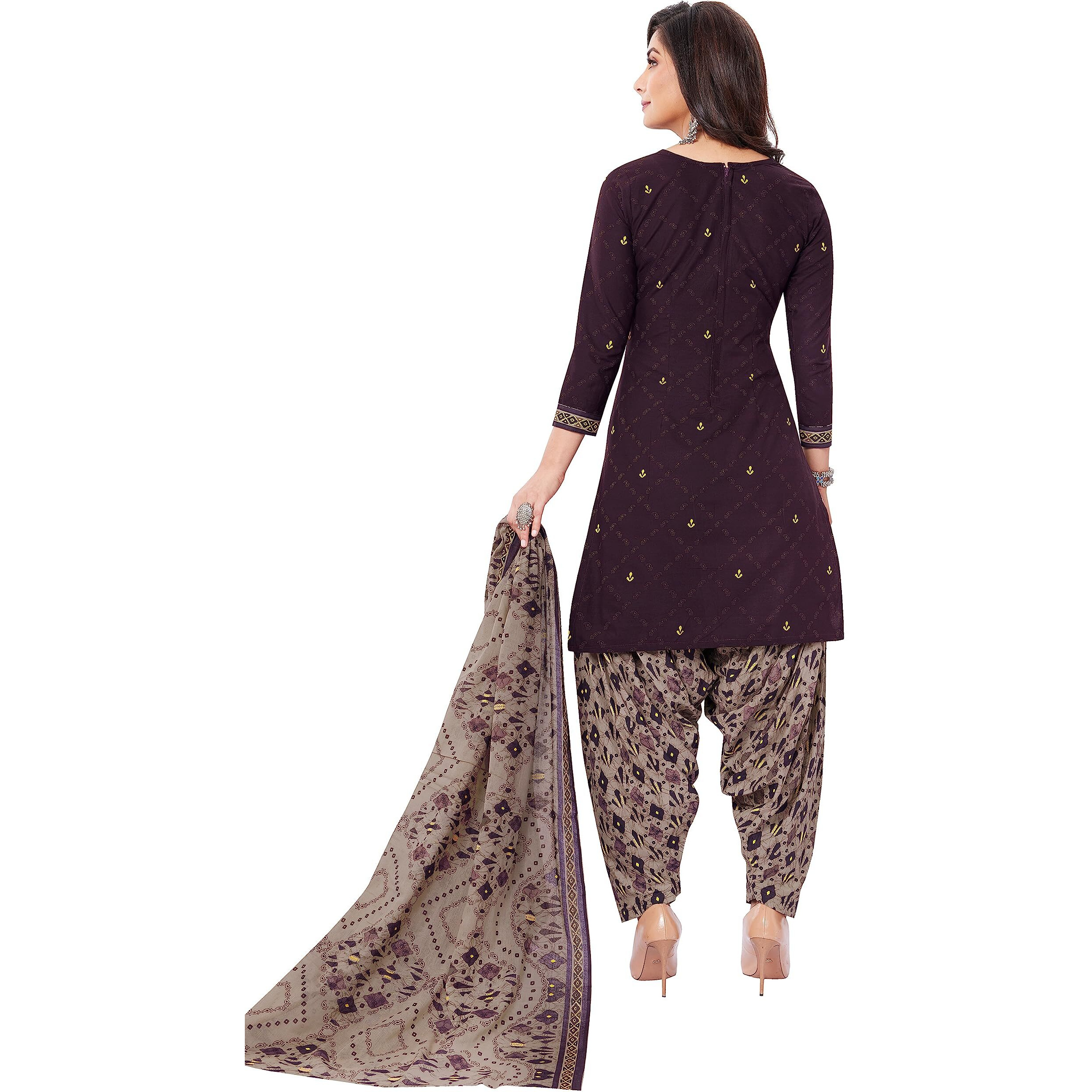 Miraan Cotton Printed Readymade Salwar Suit For Women (Bandcolor1734L_Purple_Large)