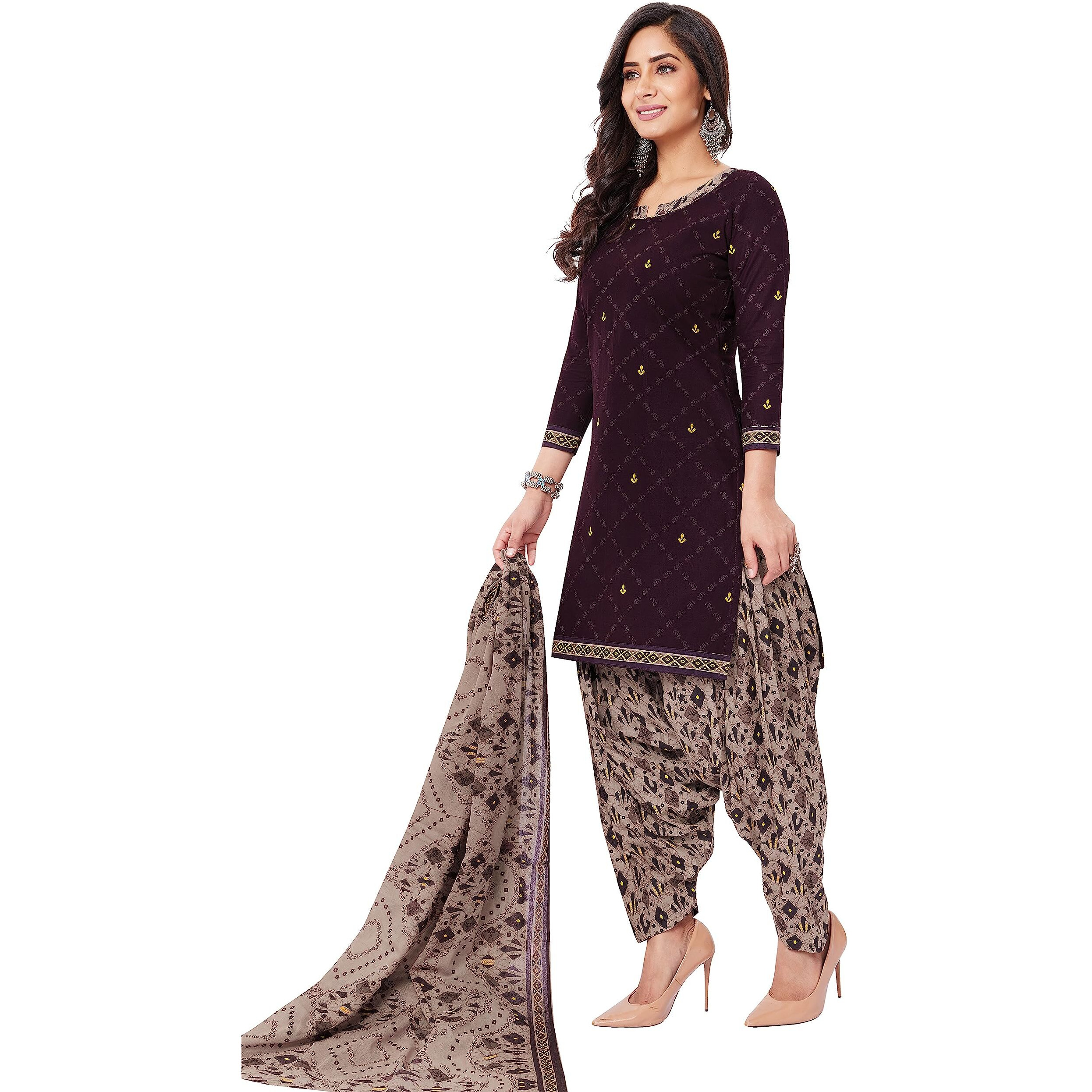 Miraan Cotton Printed Readymade Salwar Suit For Women (Bandcolor1734L_Purple_Large)