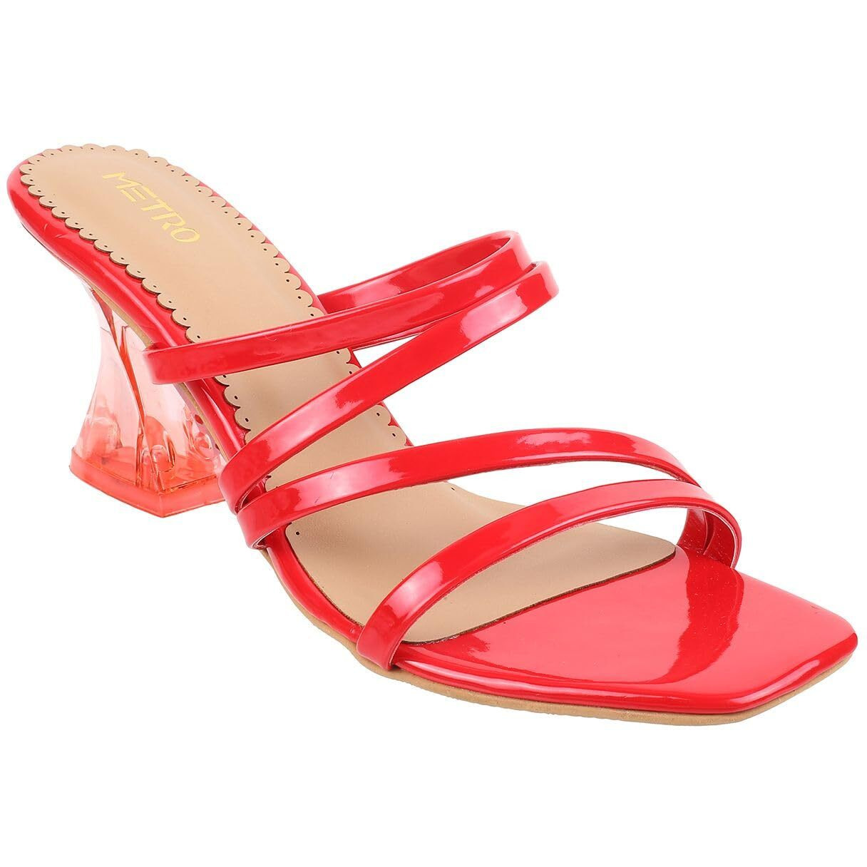 Metro Women Red Chunky Heel Fashion Sandal Uk/4 Eu/37 (40-167)
