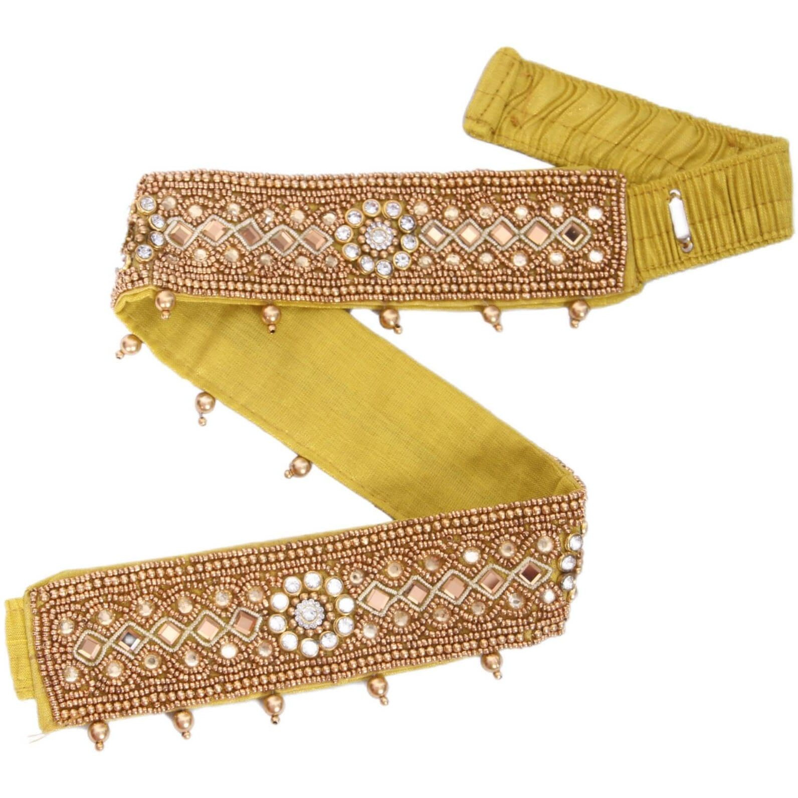 Fresh Bite Box Dhaga Ring Original Mirror Work, Adjustable Waist Hip Belt Kamarbandh For Saree, Saree Belt, Gown & Dress, Sontada Patti Vadanam Kamarband For Women 01 (Bronze)