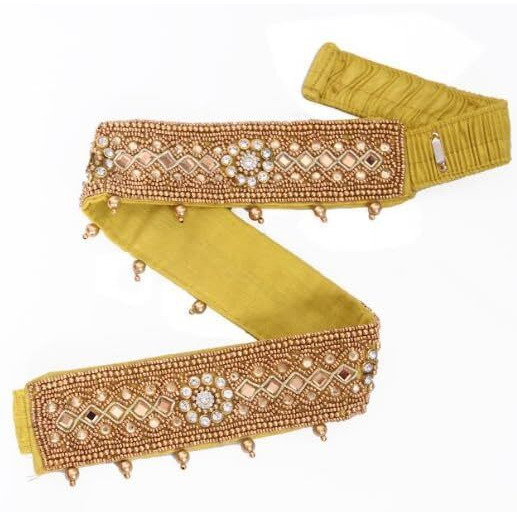 Fresh Bite Box Dhaga Ring Original Mirror Work, Adjustable Waist Hip Belt Kamarbandh For Saree, Saree Belt, Gown & Dress, Sontada Patti Vadanam Kamarband For Women 01 (Bronze)