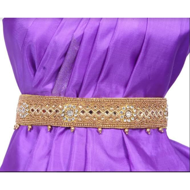 Fresh Bite Box Dhaga Ring Original Mirror Work, Adjustable Waist Hip Belt Kamarbandh For Saree, Saree Belt, Gown & Dress, Sontada Patti Vadanam Kamarband For Women 01 (Bronze)